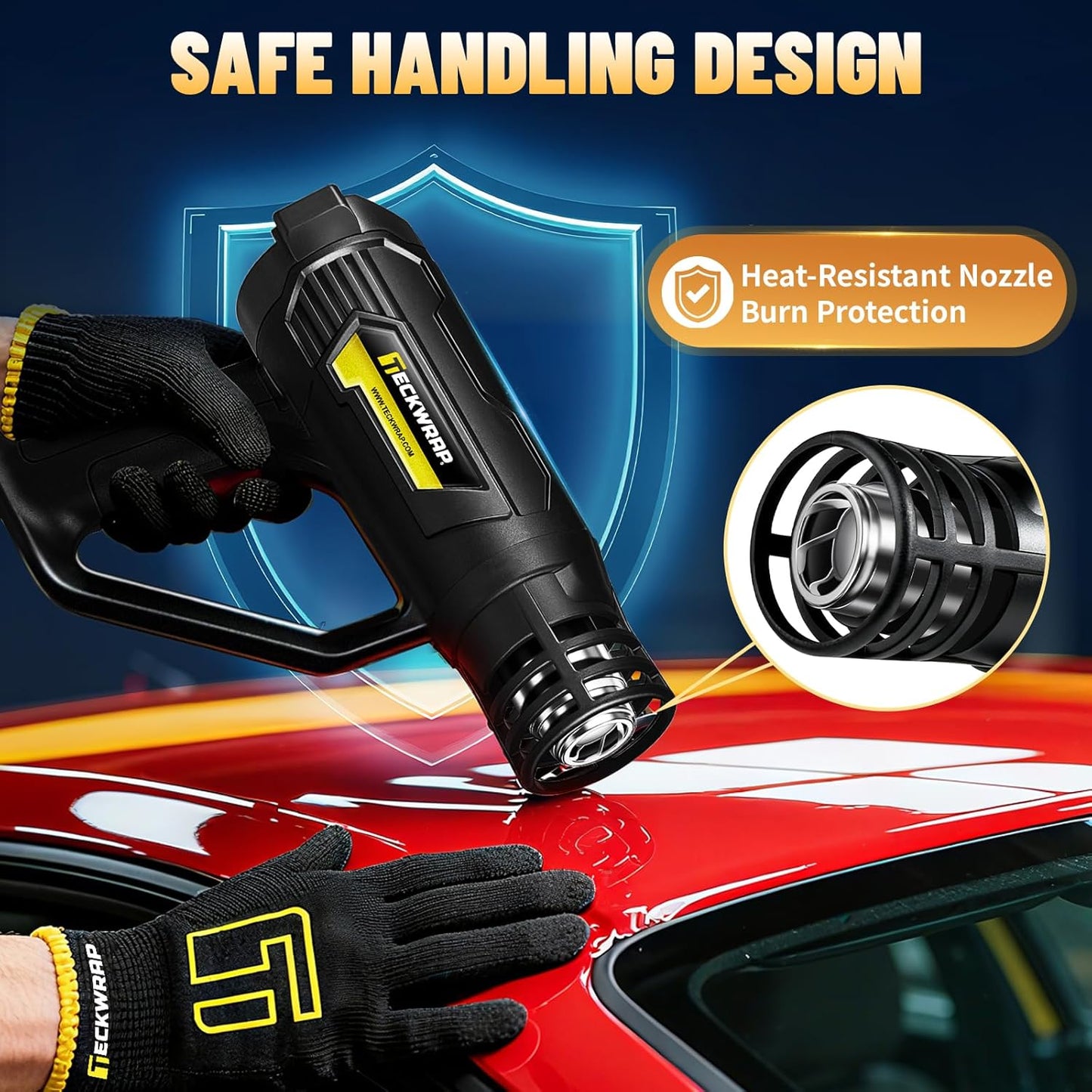 TECKWRAP Heat Gun 2000W with LCD Display, Adjustable Hot Air Gun for Vinyl Wrap, Shrink Wrap, Paint Removal & DIY Crafts (122–1202°F)