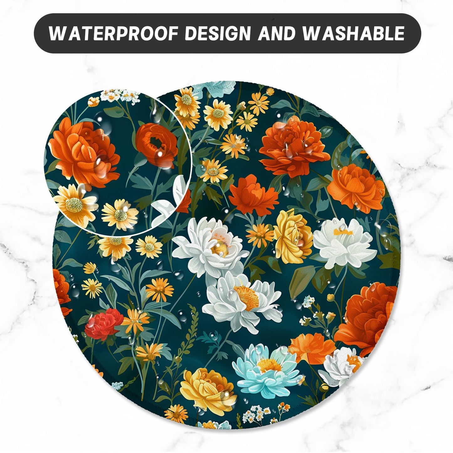 ITNRSIIET Round Mouse Pad with Stitched Edge Premium-Textured Waterproof Non-Slip Rubber Base Desktop Protection Mat Diameter 8.7 inches, Beautiful Flowers