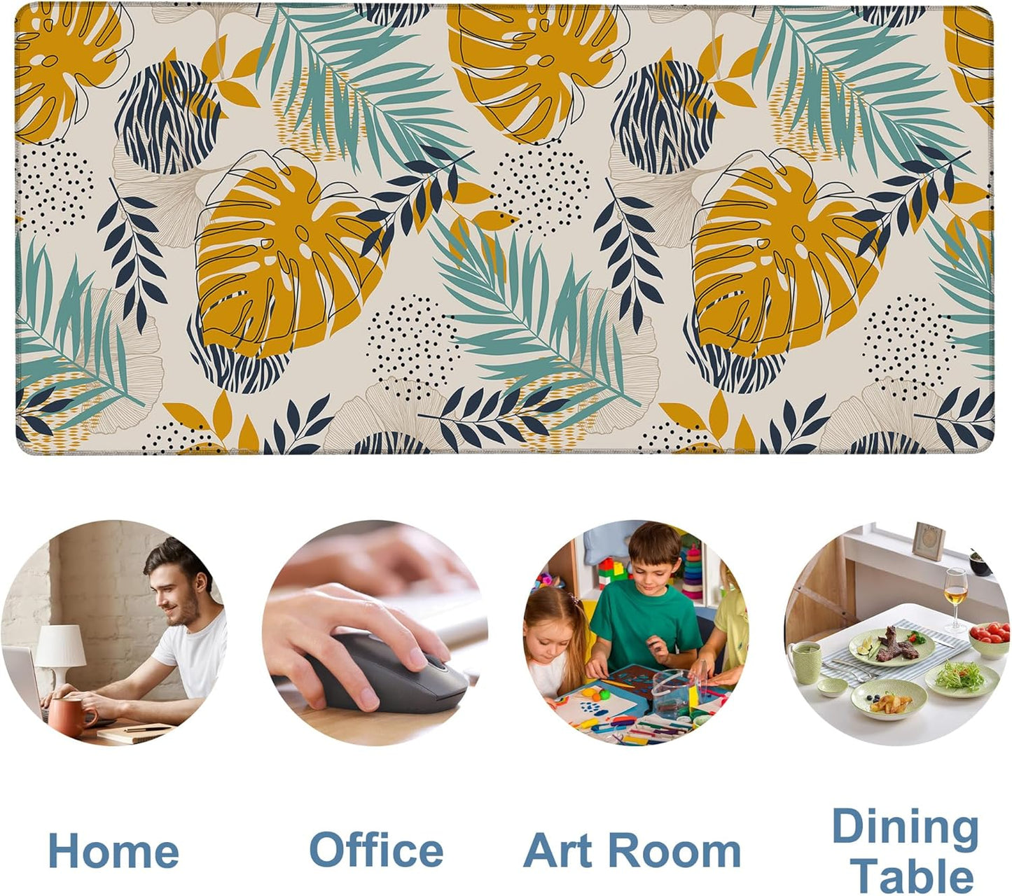 Large Mouse Pad Palm Leaves Gaming Desk Pad Computer Keyboard Non-Slip Waterproof Mouse Mat with Rubber Base and Stitched Edges Entertainment Office Writing Desk Mat 35.4 x 15.7 Inches