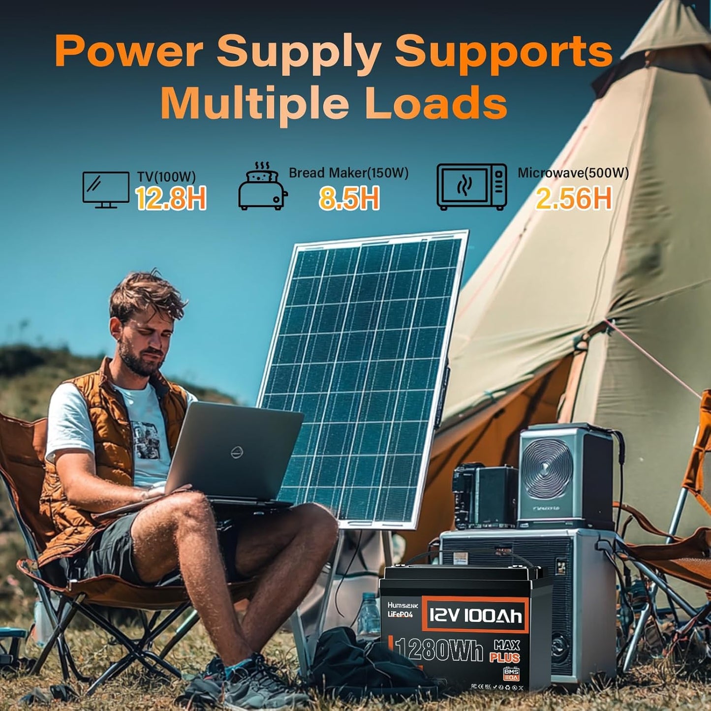 12V 100Ah LiFePO4 Battery MAX PLUS 4 Pack - 110A BMS with Low Temp Cutoff | 15000+ Deep Cycles for RV Solar Marine Trolling Motor | Off-Grid Backup Power Rechargeable Lithium Iron Phosphate Battery