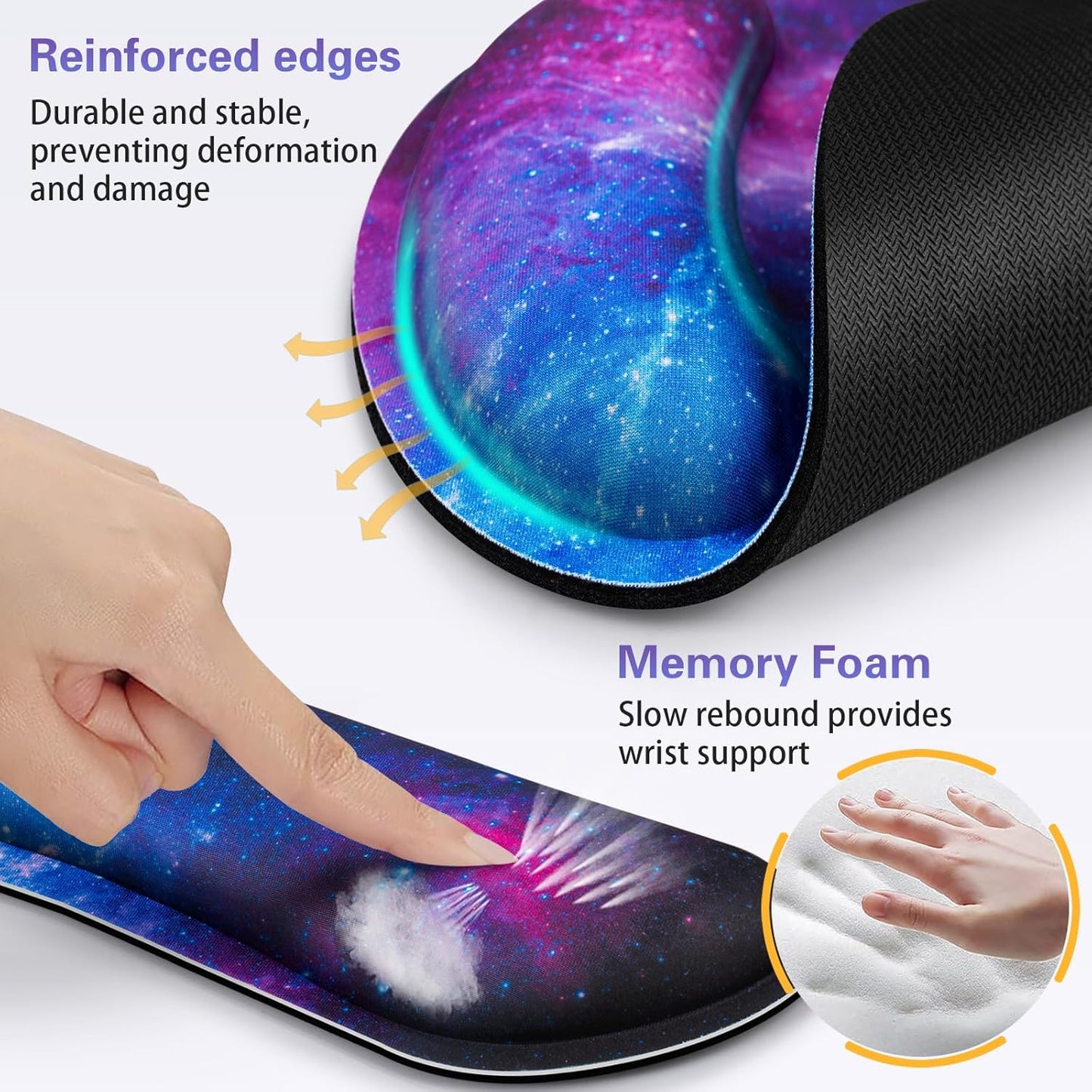 Mouse Pad with Wrist Rest Set, 3-in-1 Wrist Support Mousepad Set, Gaming Mat Pad with Anti-Skid Base,Ergonomic Memory Foam Keyboard Gel Wrist Rest
