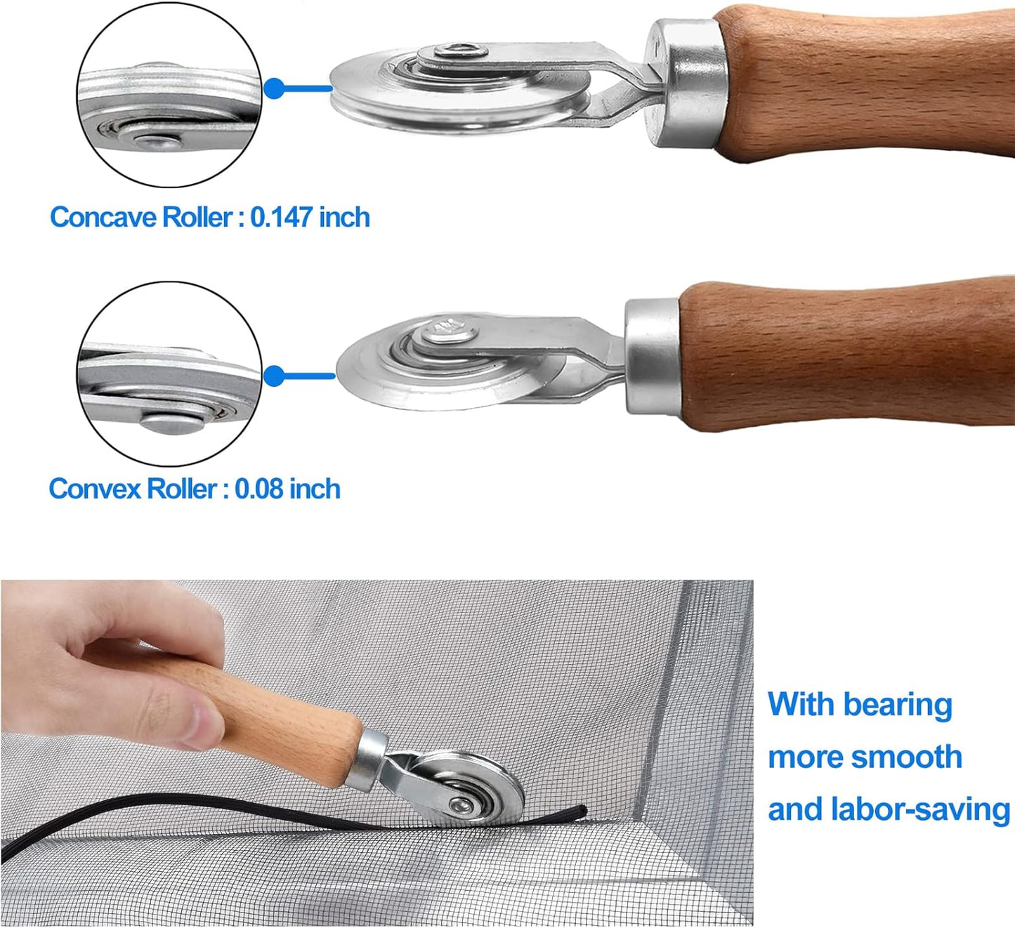 BAYTORY Upgrade Window Screen Repair Kit, Steel/Nylon Roller Tool with Bearing, Spline Removal Hook and 12Pcs Screen Clips Replacement for Installing Door Mesh Screens