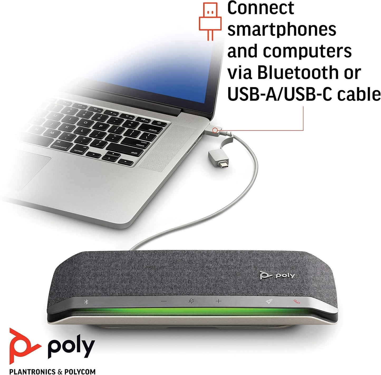 Poly - Sync 40 Smart Speakerphone (Plantronics) - Flexible Work Spaces - Connect to PC/Mac via Combined USB-A/USB-C Cable and Smartphones via Bluetooth - Works with Teams, Zoom & more,Black