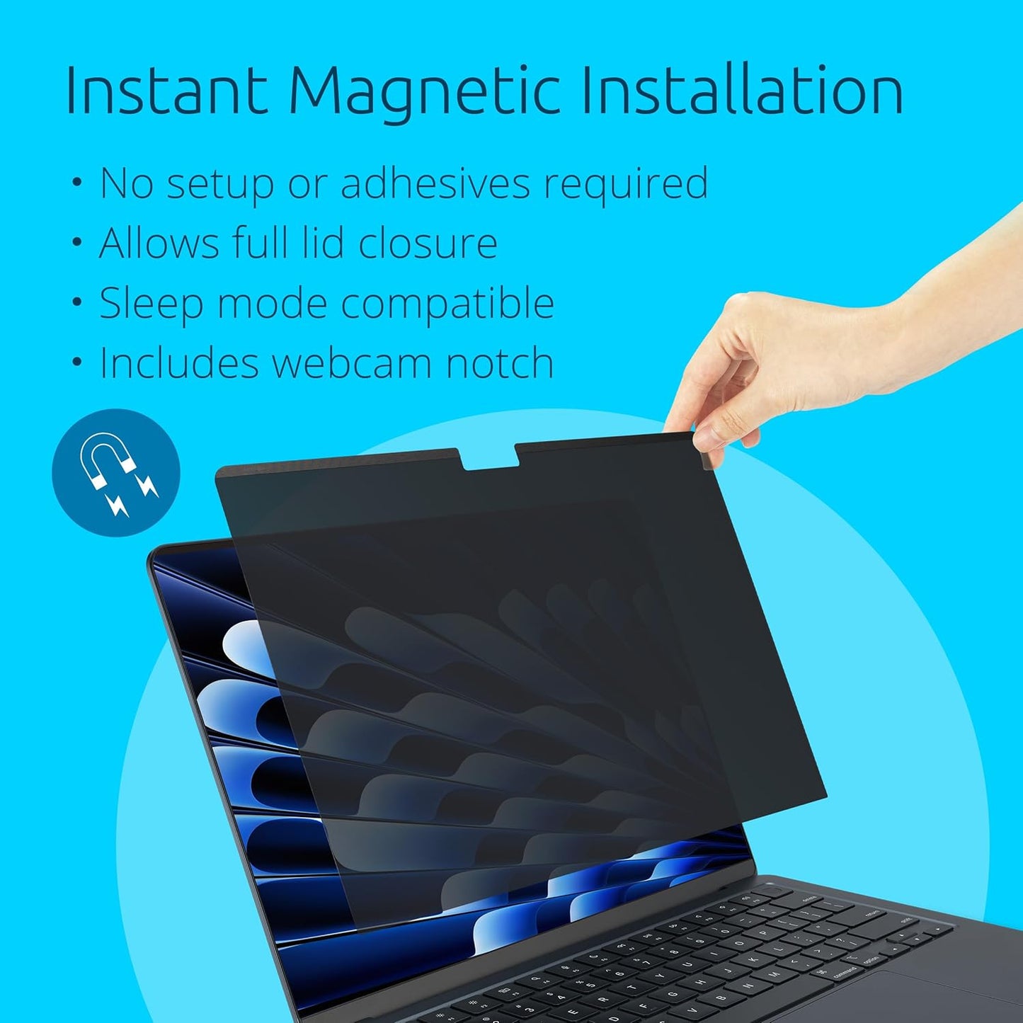 Kensington MP15 Magnetic MacBook Air Privacy Screen for 15 inch MacBook Air (2023-2024, M2, M3), Removable Laptop Privacy Filter, Anti Glare Blue Light MacBook Mac Screen Protector