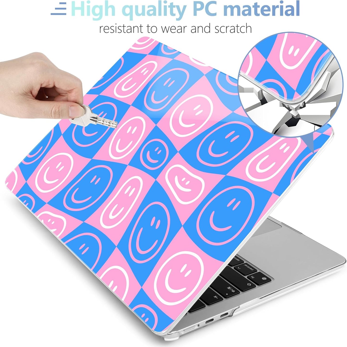 MEEgoodo Case for MacBook Air M4/M3/M2 13.6 inch 2025 2024 2022, Fit Model A3240 A3113 A2681, Compatible with MacBook Air 13 inch, Laptop Hard Shell Case with Keyboard Cover, Smiling Faces & Checkered