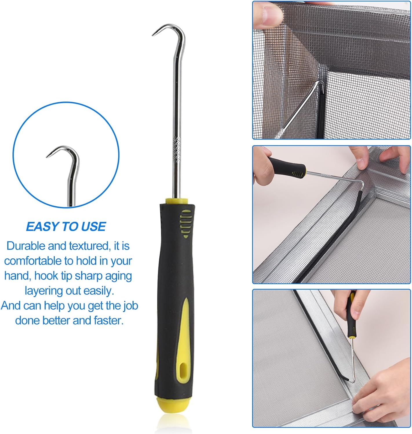 BAYTORY Window Screen Repair Kit, Steel Roller Tool with Bearing, Spline Removal Hook and 32ft Retainer Spline Replacement for Installing Door Mesh Screens