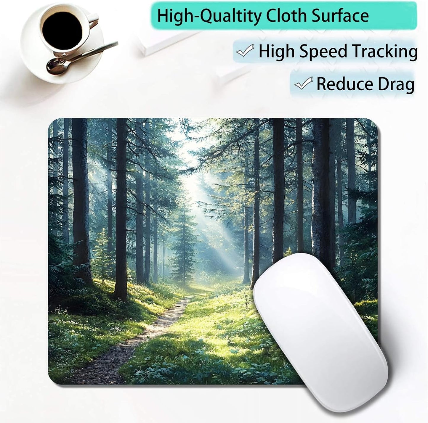 Aesthetic Natural Forest Custom Mouse Pad with Non-Slip Rubber, Small Square Design for Wireless Laptop & Computer Mouse Pads for Desk, 9.5 x 7.9 inch Smooth Surface for Gaming & Office
