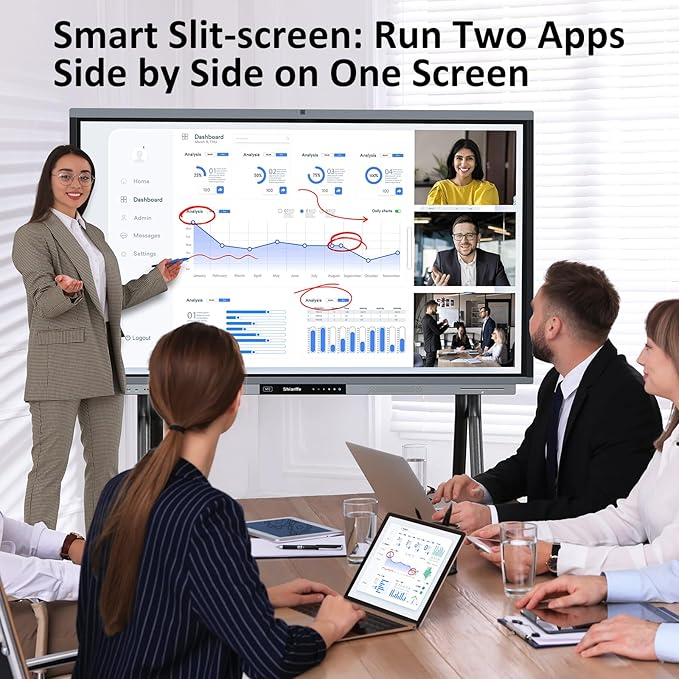 Shiarffe R9 Smart Board 65 Inch 4K Interactive Whiteboard Google EDLA-Certified All-in-One Touchscreen Digital Display Built-in 50MP AI Camera Mics and 60W Speaker for Classrom Hybrid Work