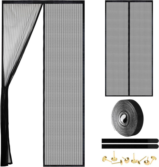 Magnetic Screen Door - Self Sealing, Heavy Duty, Hands Free Mesh Partition Keeps Bugs Out Let Breeze in- Pet and Kid Friendly - Keep Open Feature (Black, Fit Door Size 32x 82 Inch)