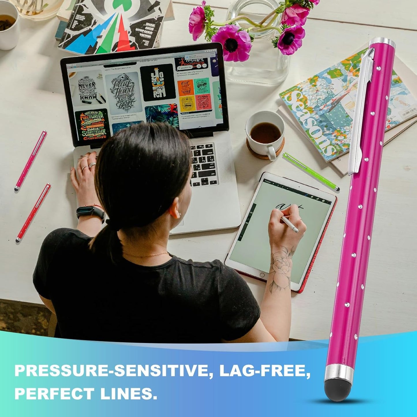 PATIKIL Stylus Pens for Touch Screens, 6 Pcs High Precision Universal Bling Stylus Crystal Metal Capacitive Pen for Touch Screen Devices Phone Tablets Laptop, Rose Red