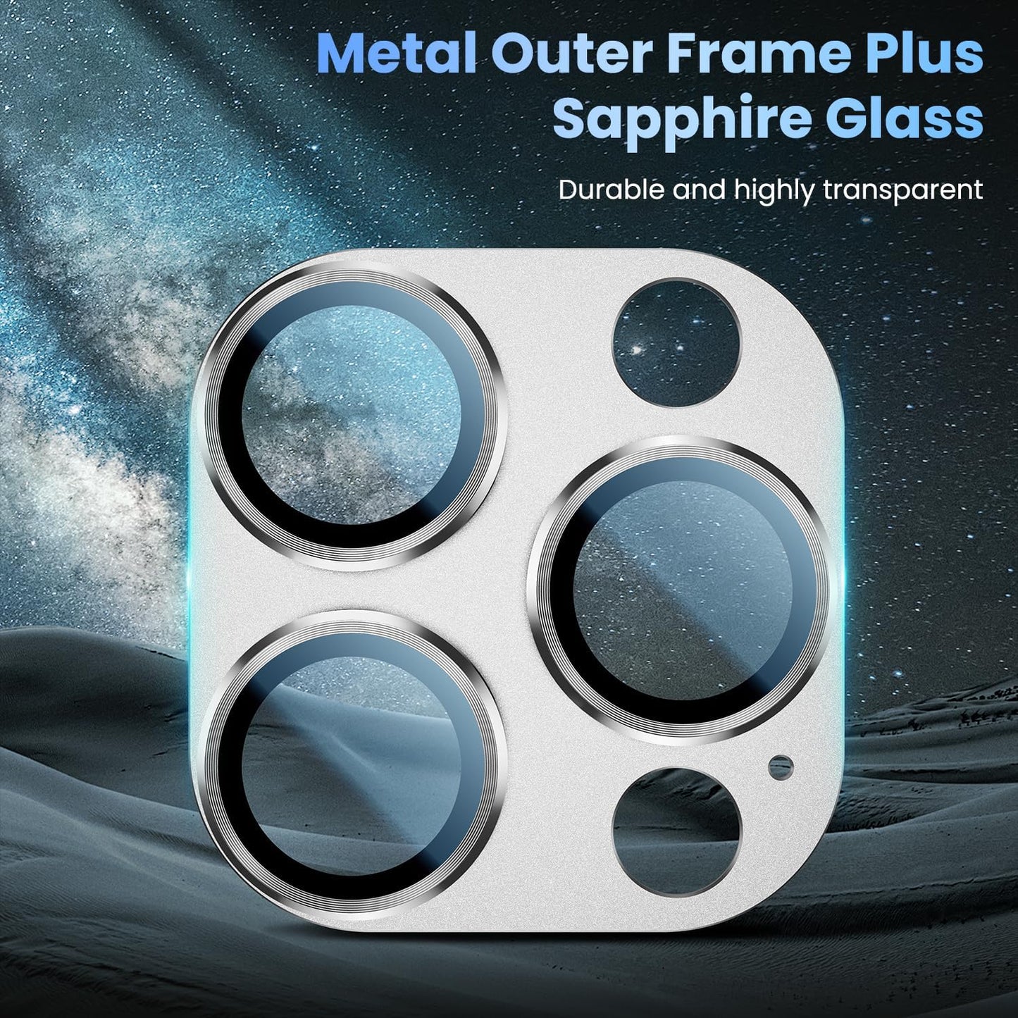 Uyiton Compatible with iPhone 16 Pro/iPhone 16 Pro Max Camera Lens Protector - [Not Easy to Break][Strong Adsorption][Case-Friendly] Metal Tempered Glass Rear Camera Screen Cover - White Titanium