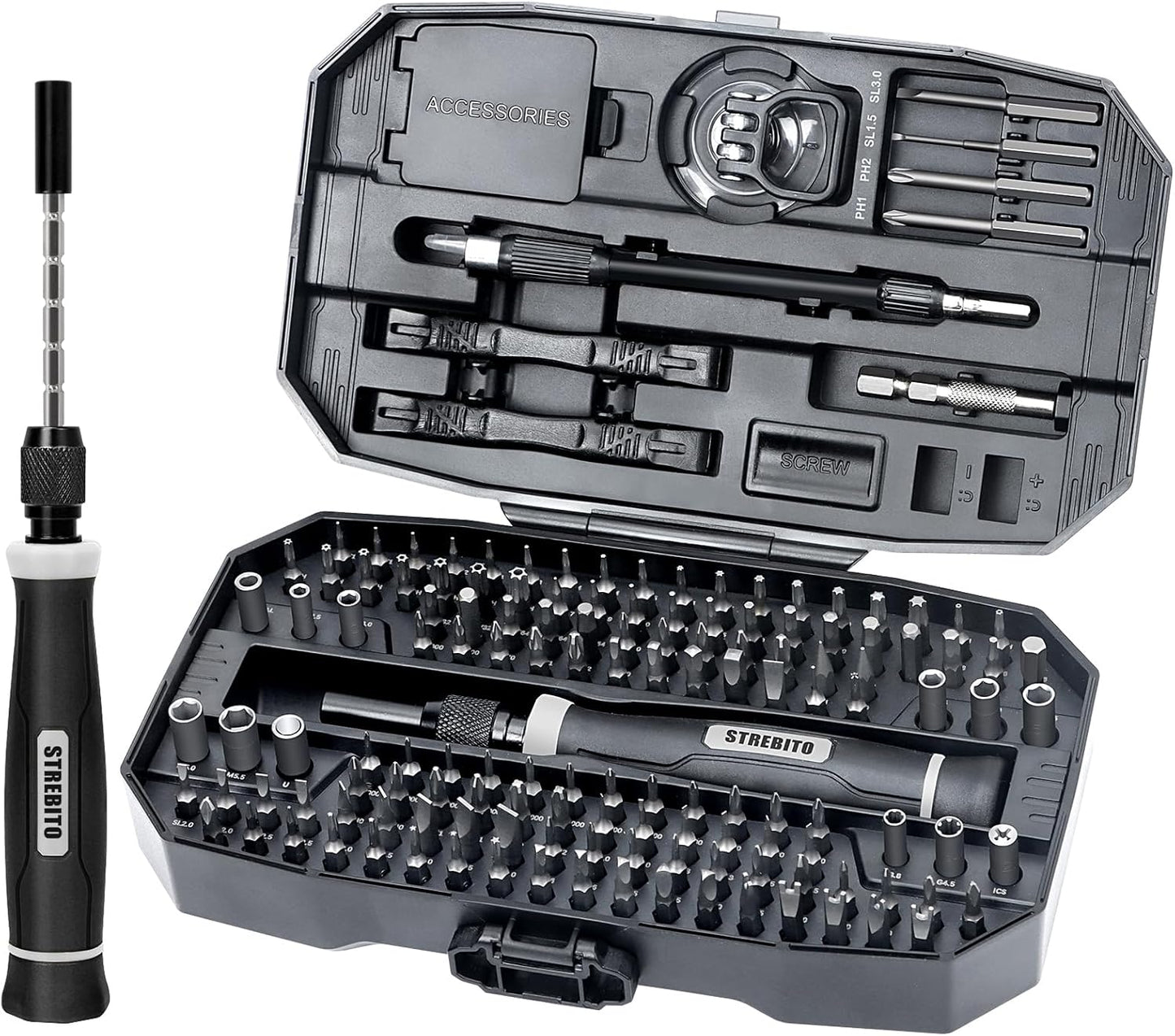 STREBITO Precision Screwdriver Set, 153 in 1 Electronics Tool Kit with Case, 140 PCS Magnetic Precision Bits - Computer, Laptop, iPhone, Macbook, PC, Game Controller, RC, Electronics, Phone Repair Kit