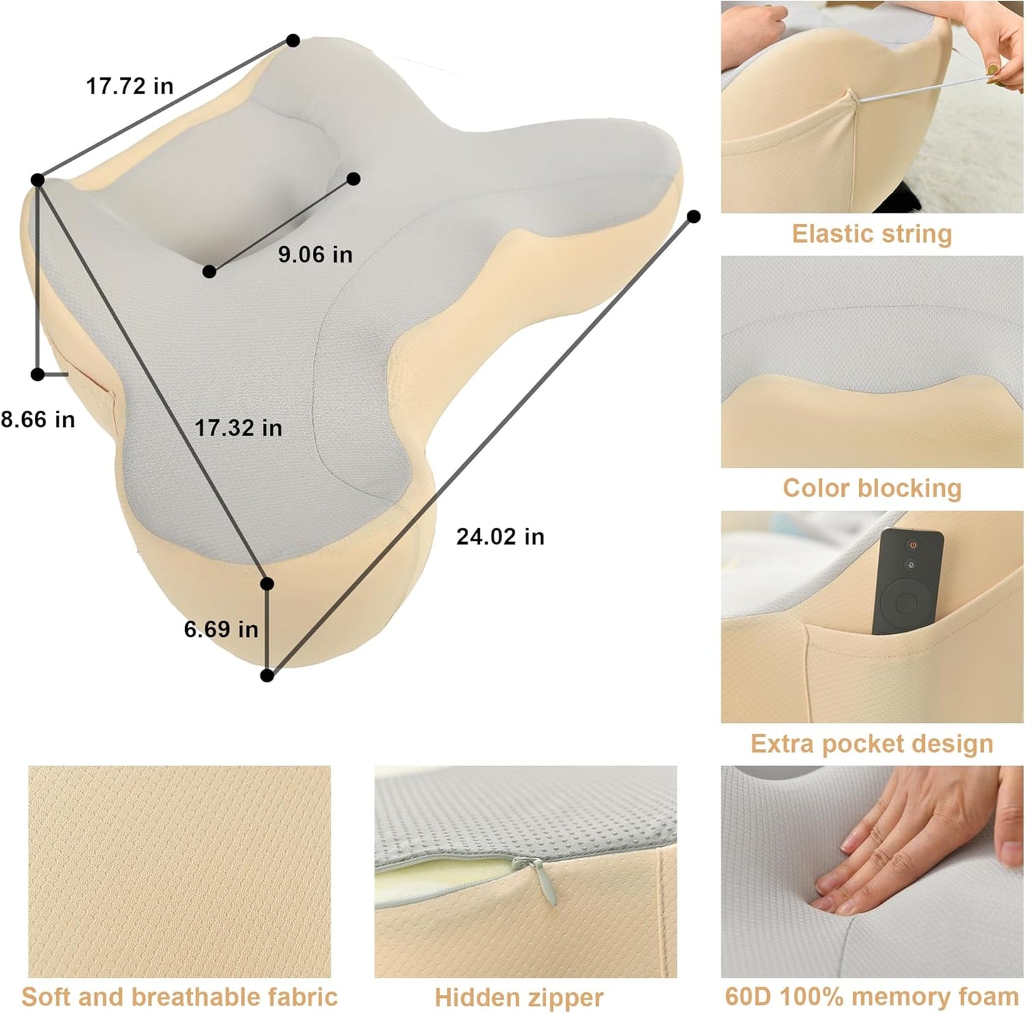 XWZO Laptop Lap Desk with Cushion, Ergonomic Wrist Rest Home Office Laptop Desk, Portable Memory Foam Arm Rest Gaming Pillow, Work or Sleep Pillow Stand for Bed, Eye Mask Included, Beige