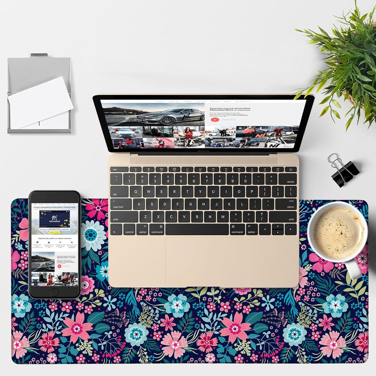 Colorful Flowers Gaming Mouse Pad 3mm Thick Stitched Edge Waterproof Non-Slip Large Computer Keyboard Mouse Mat,Suitable for Office Entertainment Decorative Desk Pad 35.4 x 15.7 Inches