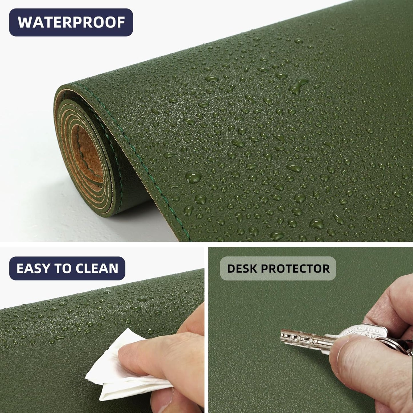Leather Desk pad Protector, Large Desk mat with Natural Cork & PU Leather,Mouse pad,Non-Slip Office Desk Mat,Waterproof Desk Writing Pad for Office and Home (47in*17in,Military Green)