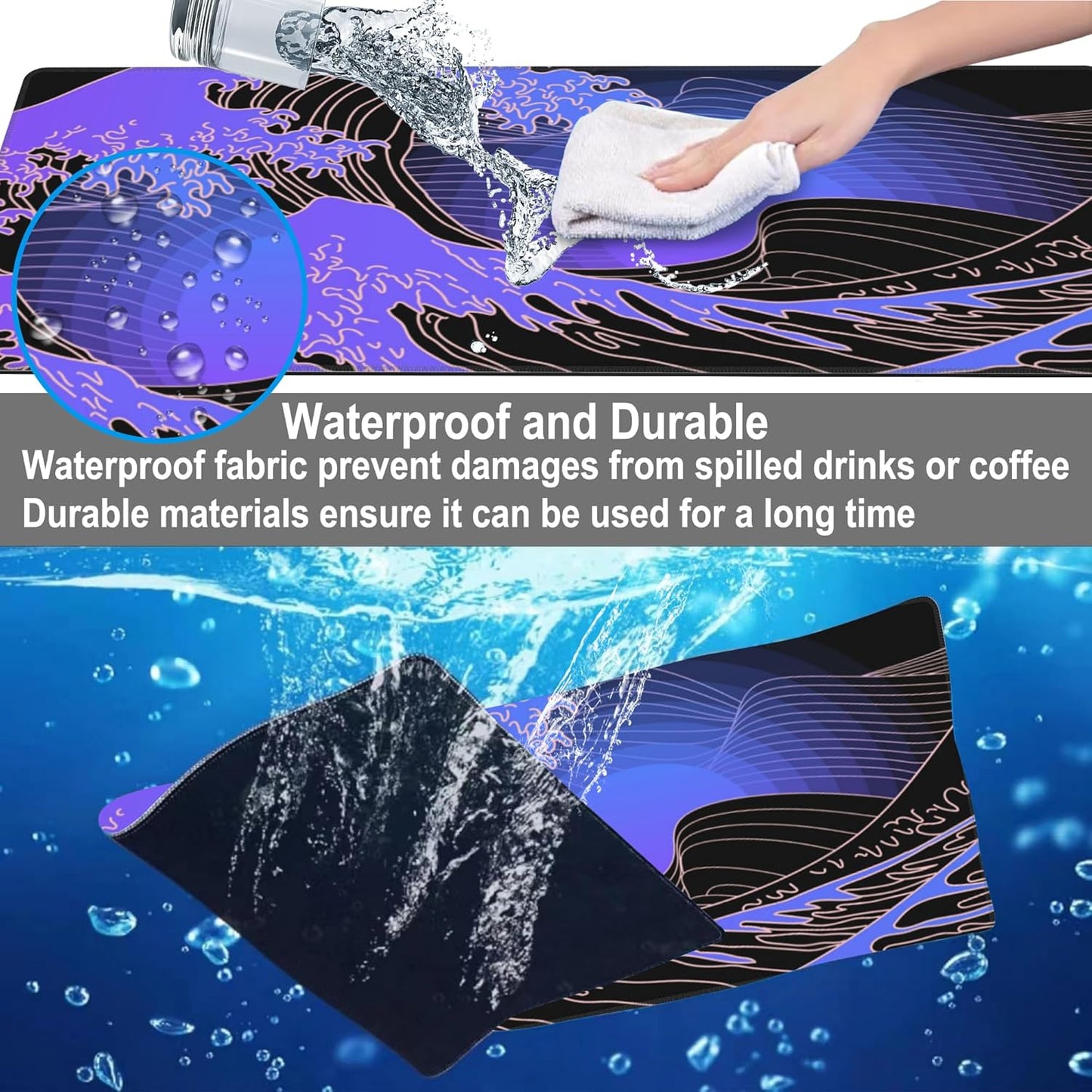 Mouse Pad, Large Ocean's Crest Leap Desk Mat, Extended Non-Slip Gaming Keyboard Mousepad Desk Pad, Thick Stitched Edges Waterproof Mouse Mat 31.5"x15.7" (Vaporwave Pop Art)