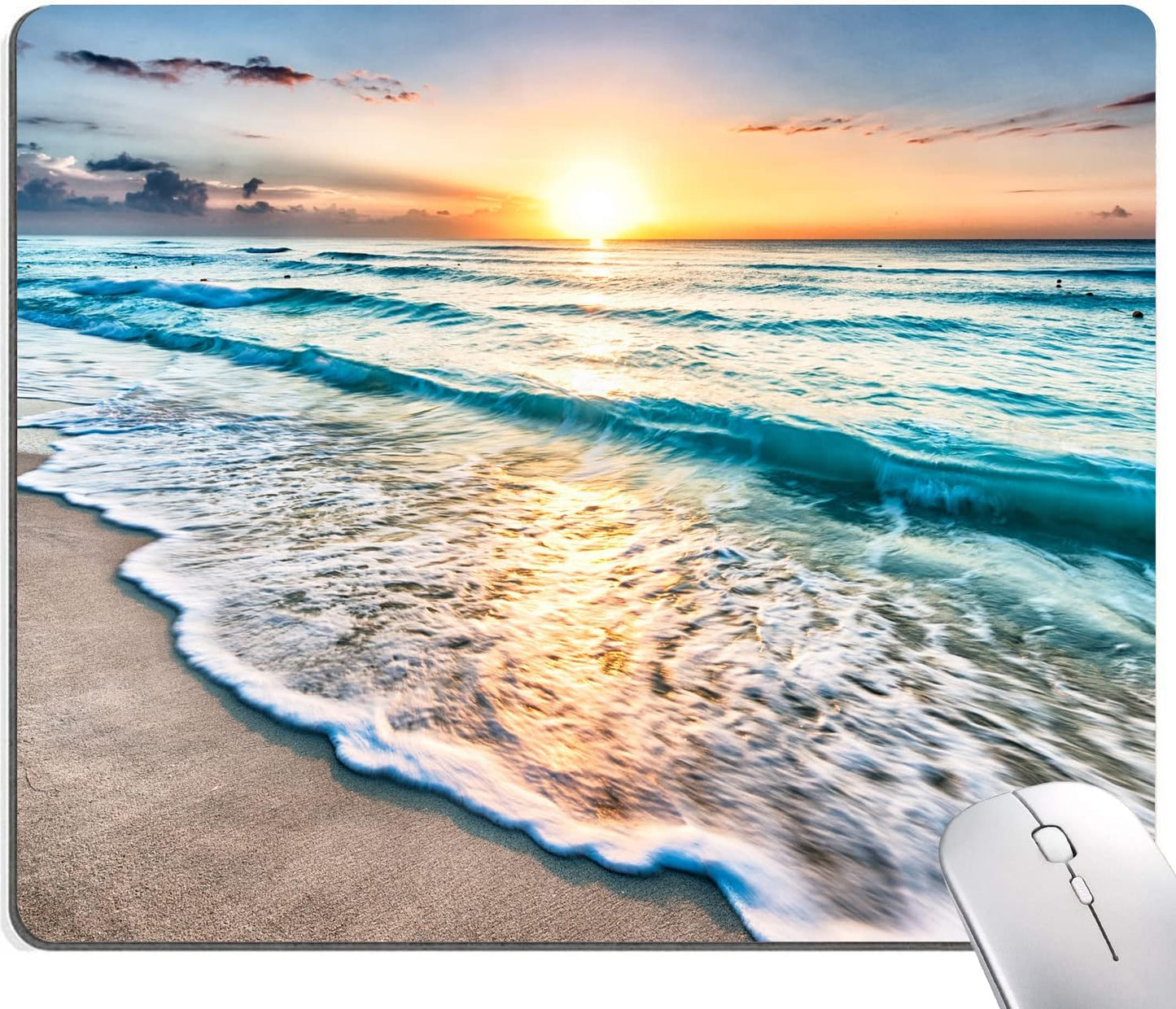 Beach Sunset Washable Square Waterproof Cute Gaming Office Laptop Mousepad - Non-Slip Rubber Computer Mouse Pad for Wireless Mouse, Personalized for Desk