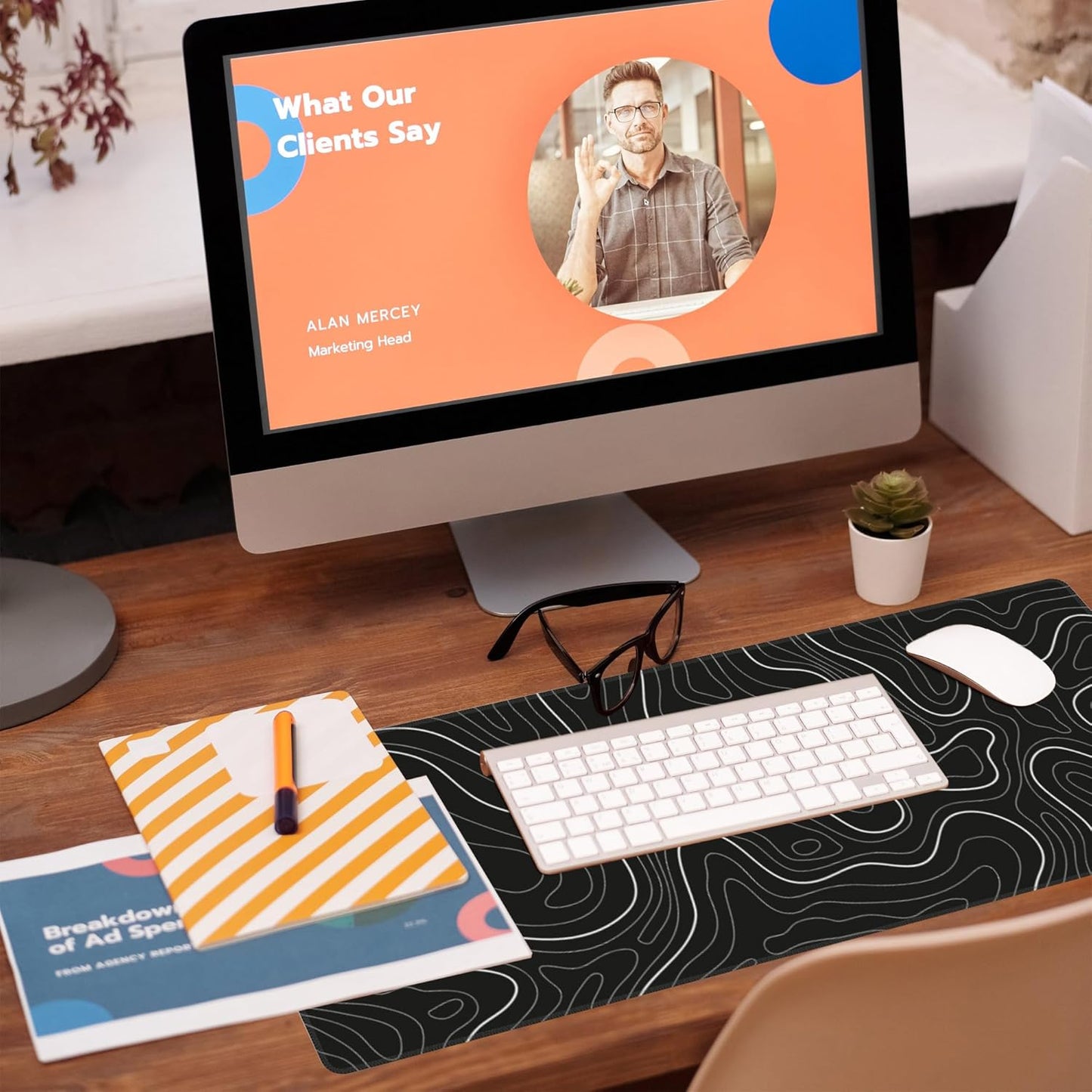 Desk Mat,Black Topographic Contour Map Desk Pad,Topographic Contour Large Gaming Mouse Pad for Desk,Extended Big Computer Keyboard Mouse Pad with Non-Slip Base and Stitched Edge,31.5"x11.8"