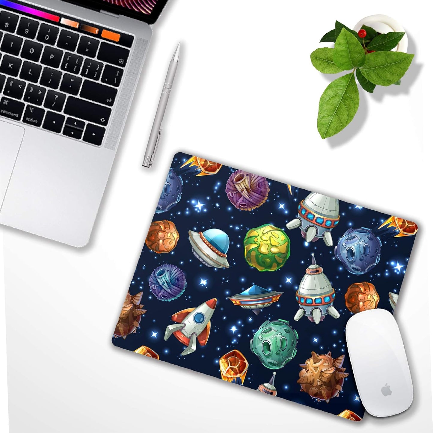 Kids Mouse pad Computer Mousepad with Comic Space with Planets and Spaceships Design Personalized Mouse mat for Laptop Computer Office Decoration Accessories Gift