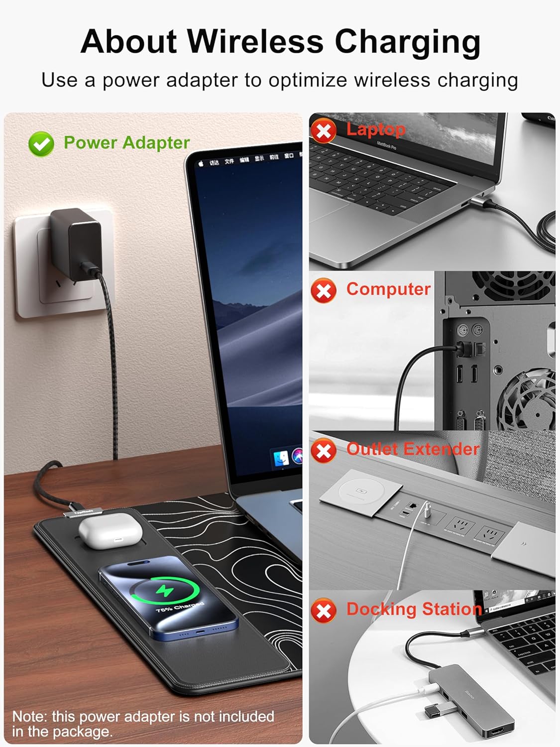 TopMade Mouse Pad with 15W Fast Wireless Charging, 31.5"x15.75" XXL Large Gaming Waterproof Desk Pad with Ultra-Smooth Surface, Non-Slip Base, Computer Desk Mat, Black Topographic Map #2