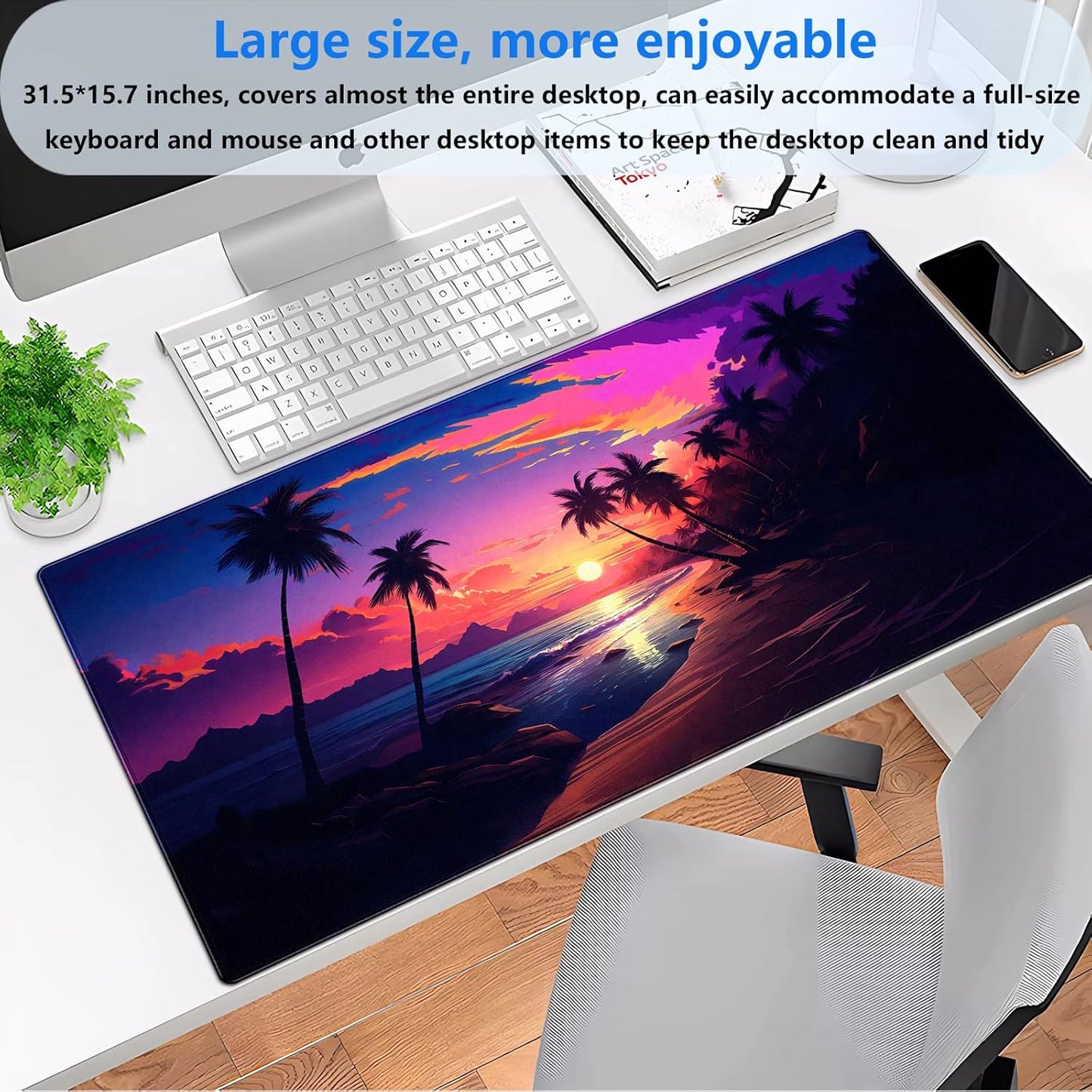 Sunset Beach Gaming Mouse Pad for Desk, Fantasy Ocean Art Desk mat Extended Large Desk Pad ，XXL Mouse pad for Home or Office Computer Laptop 31.5 X 15.7 inch