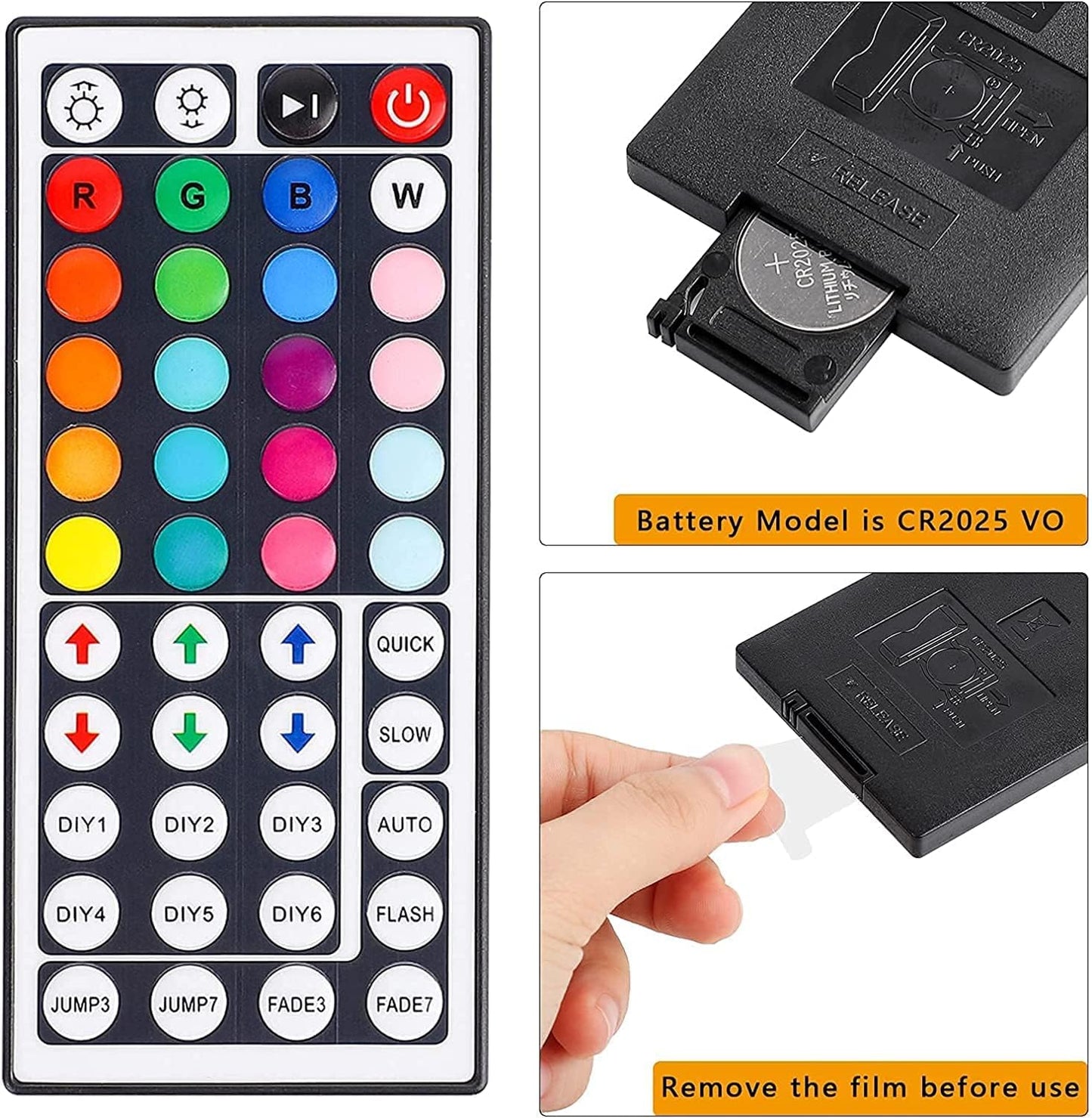 44 Key RGB LED Strip Light Remote Controller, IR Remote Controller Replacement for SMD 5050 3528 2835 RGB LED Light Strip Lights (1 Pack)