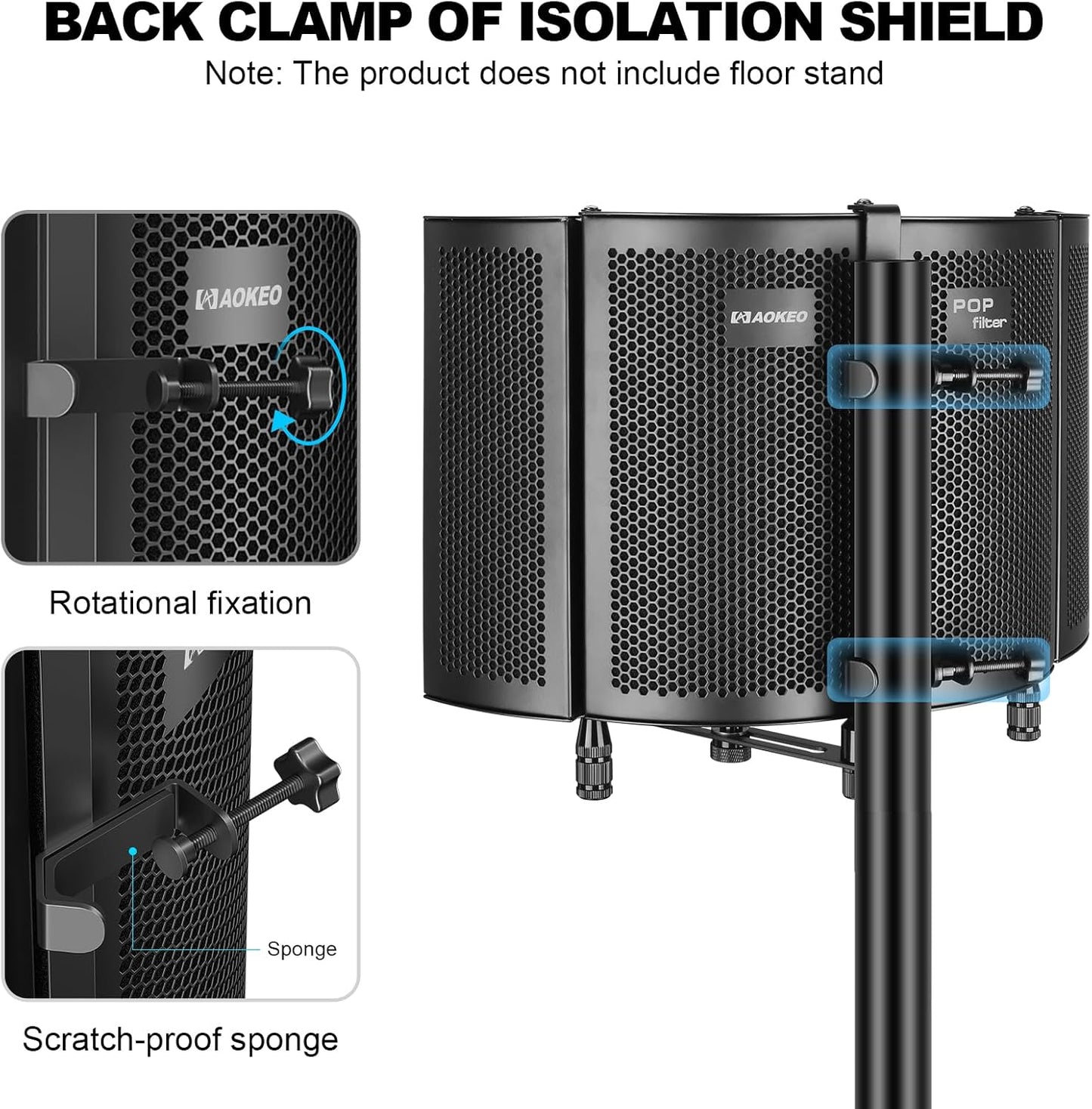Aokeo Studio Recording Microphone Isolation Shield, Pop Filter.High density absorbent foam is used to filter vocal. Suitable for blue yeti and any condenser microphone recording equipment