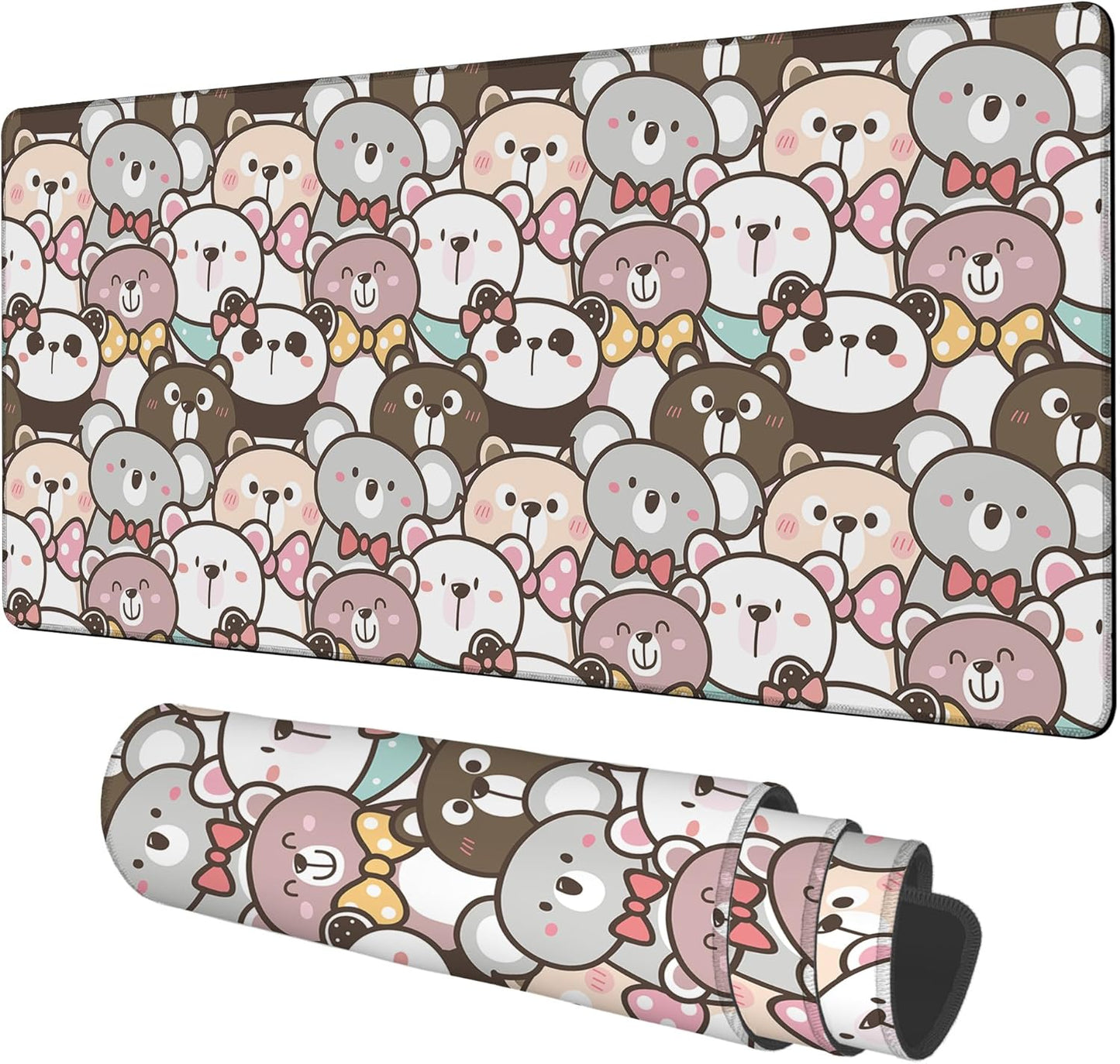 Gaming Desk Pad Large Extra Length Panda and Koala Mouse Pad Keyboard Laptop Non-Slip Waterproof with Rubber Base Thick Stitched Edge Mouse Mat for Office Home 35.4 x 15.7 Inches