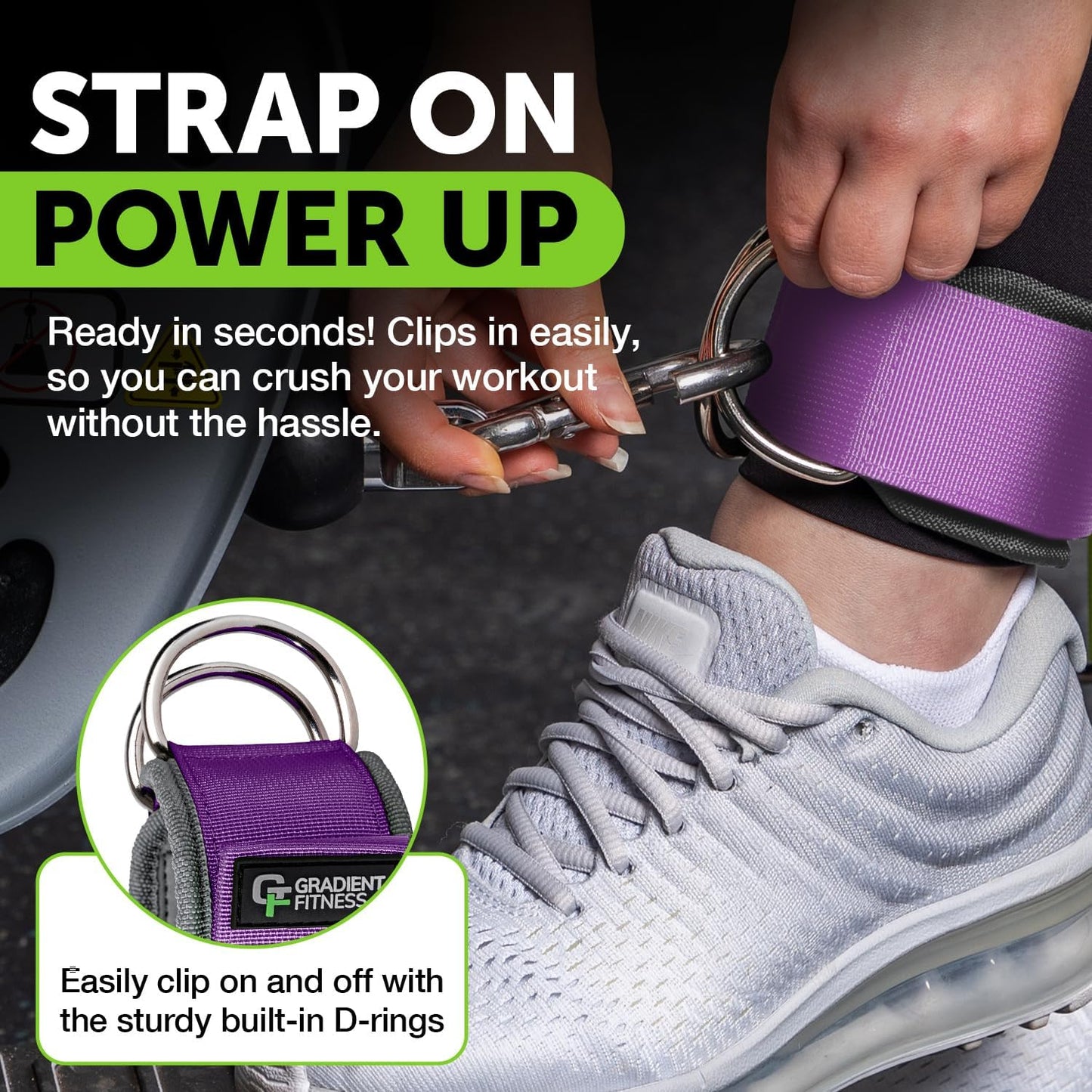 Gradient Fitness Ankle Straps (2 Pack) | Ankle Strap for Cable Machine, Ankle Bands for Working Out, Cable Ankle Strap