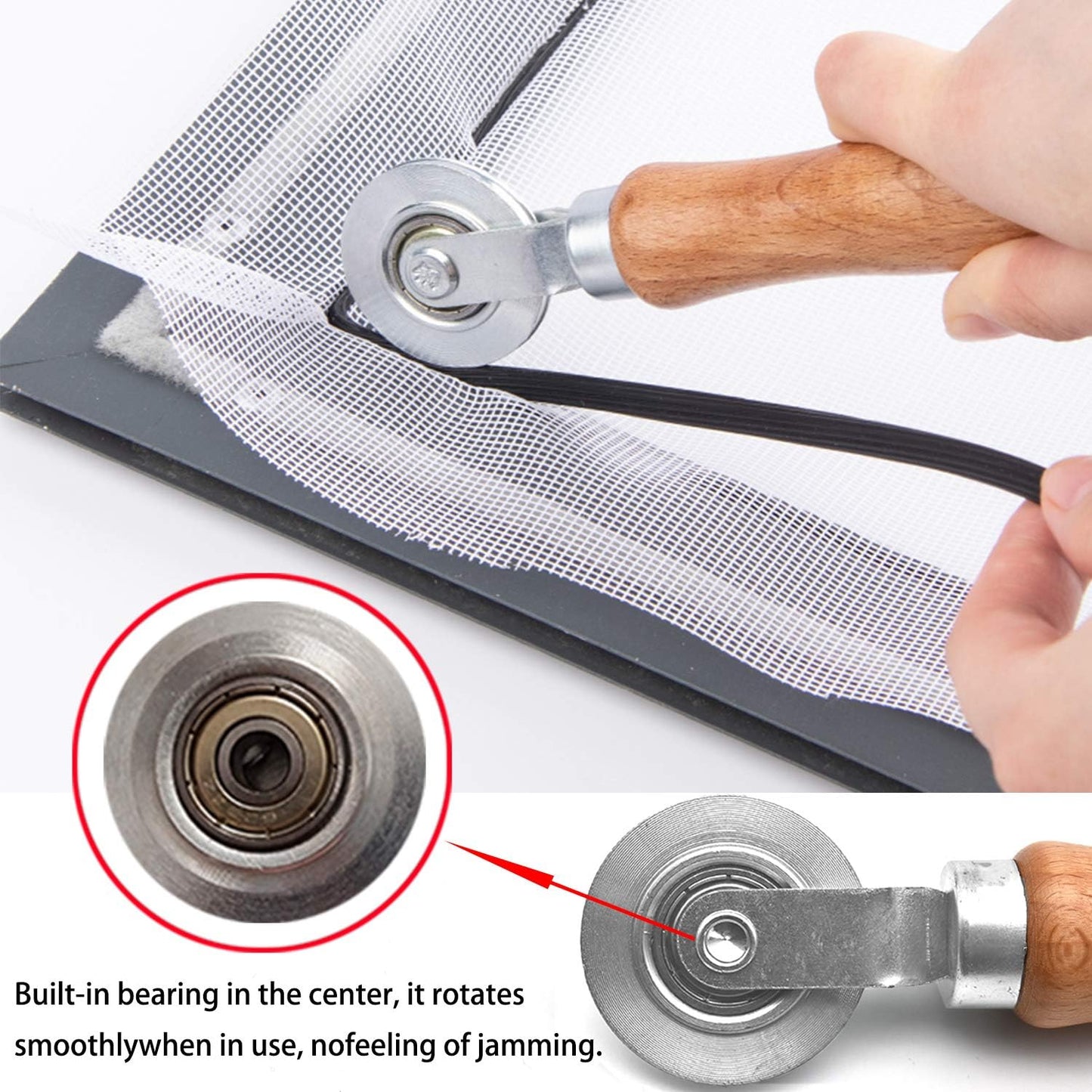 BAYTORY 3Pcs Screen Rolling Tool Kit for Installing Door Mesh Screens Window, Screen Spline Roller Tool with Wooden Handle and Steel Bearing Wheels, Durable and Easy to Use