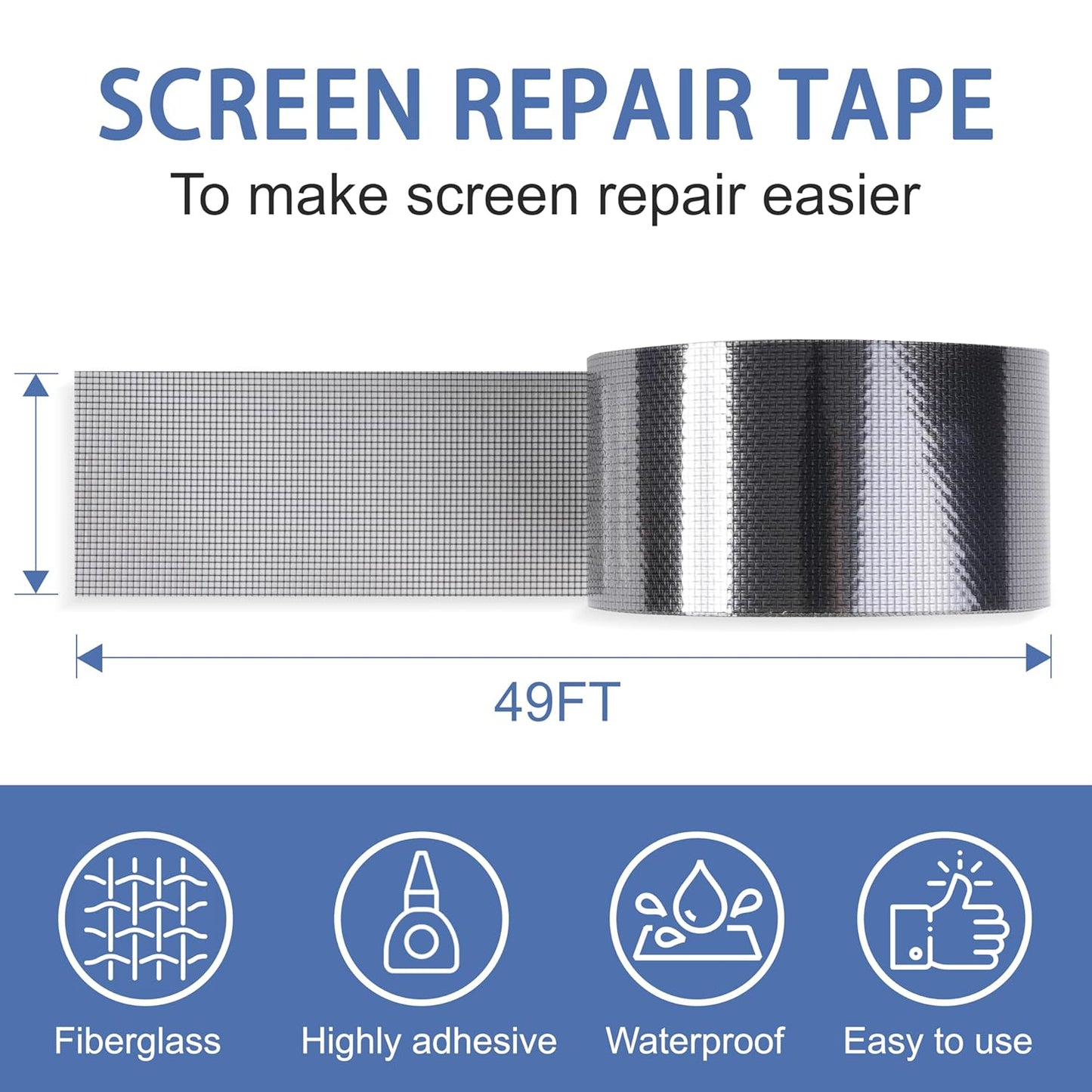 MoHern 2 in x 49 FT Window Screen Repair Kit, Screen Repair Tape Magic Mesh, Strong Adhesive, Waterproof, High Viscosity Screen Patch Repair Kit, Black