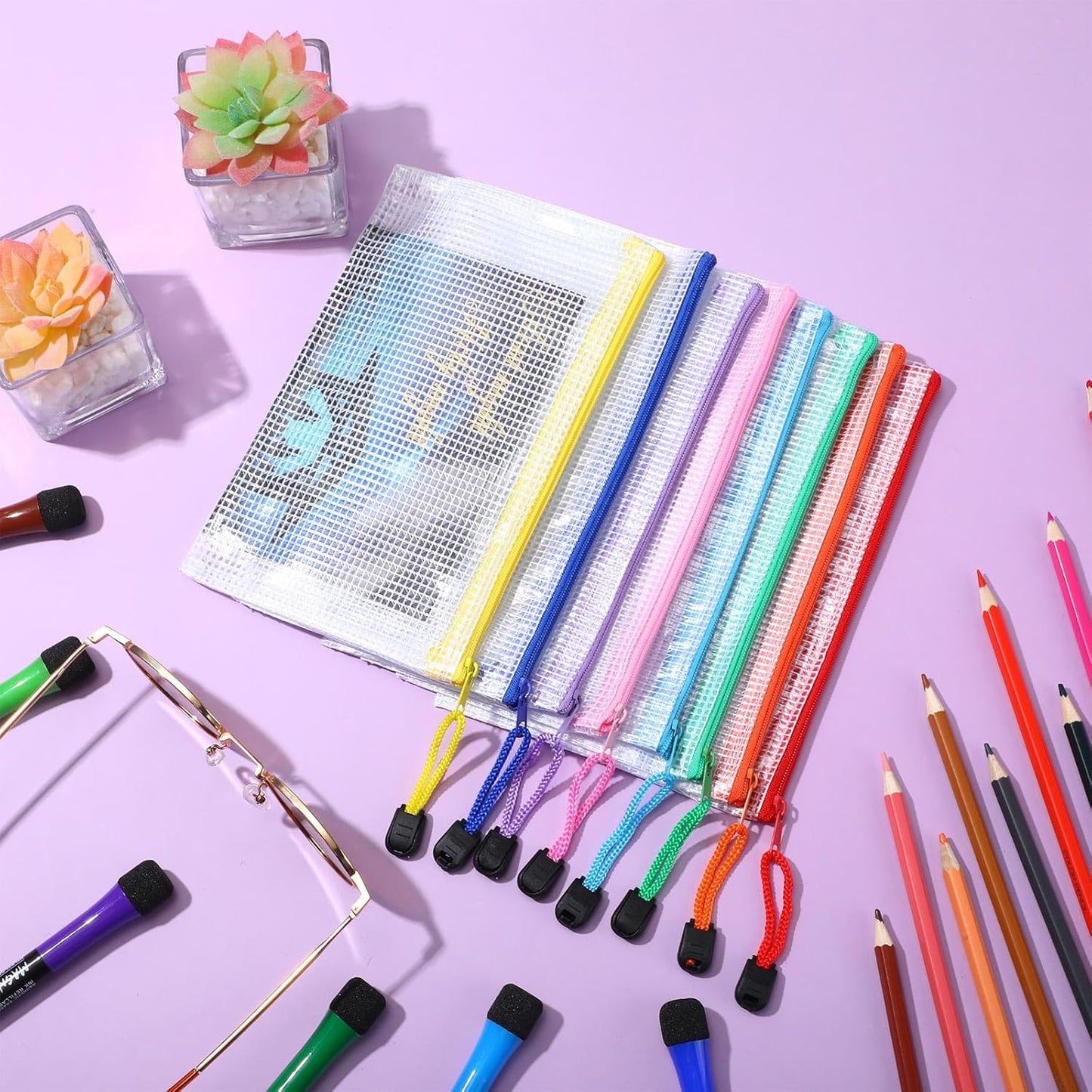 Jetec 32 Pcs Mesh Zipper Bags Toy Storage Bikini Organizer Bag Bolsas Para Guardar Trajes De Baño Waterproof Zipper Reusable Pouch Puzzle Multipurpose for Storage Office(Cute Color,7.5 x 5 Inch)