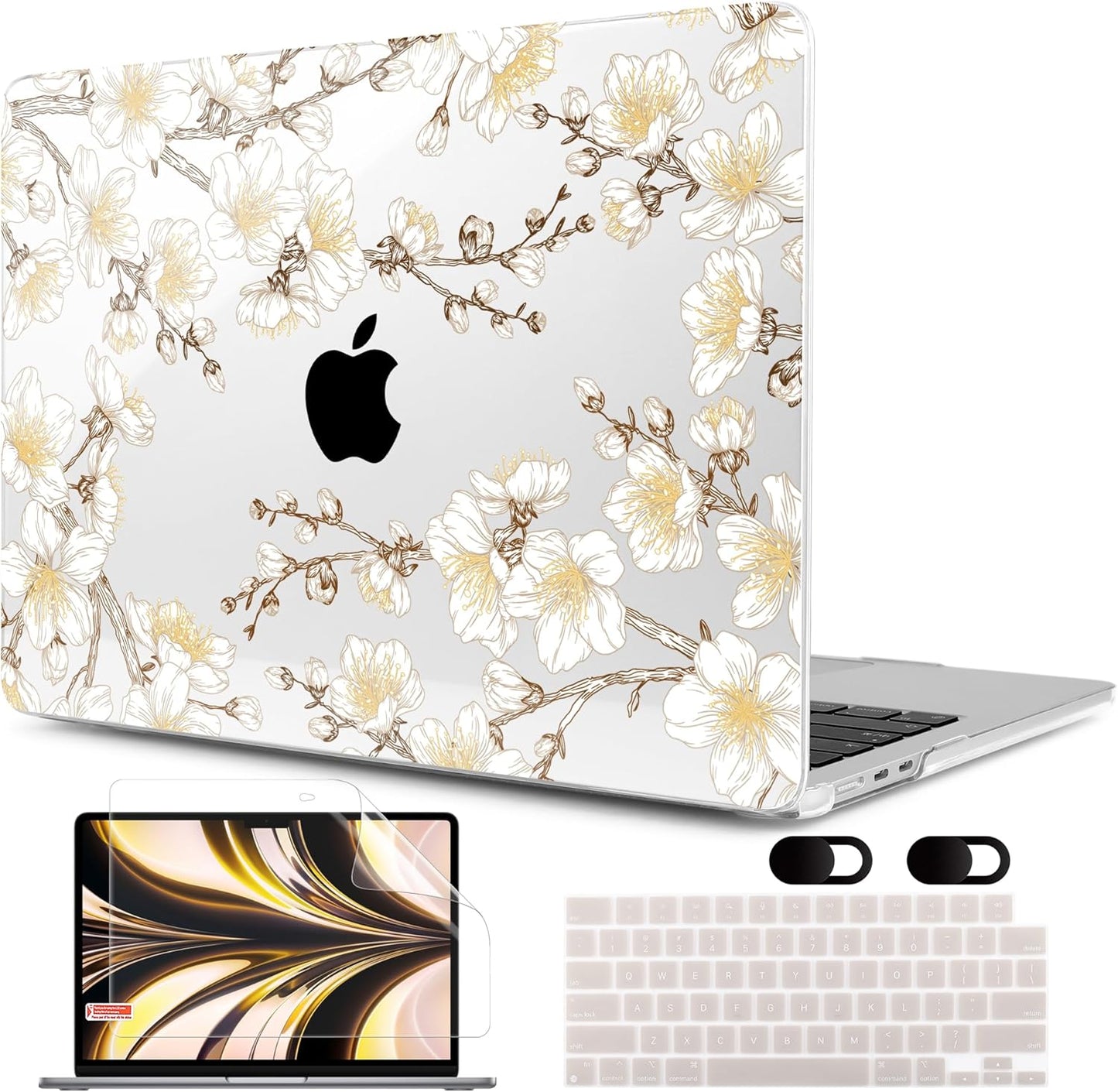 MEEgoodo Case for MacBook Air M4/M3/M2 13.6 inch 2025 2024 2022, Fit Model A3240 A3113 A2681, Compatible with MacBook Air 13 inch, Laptop Hard Shell Case with Keyboard Cover, Cherry Branches