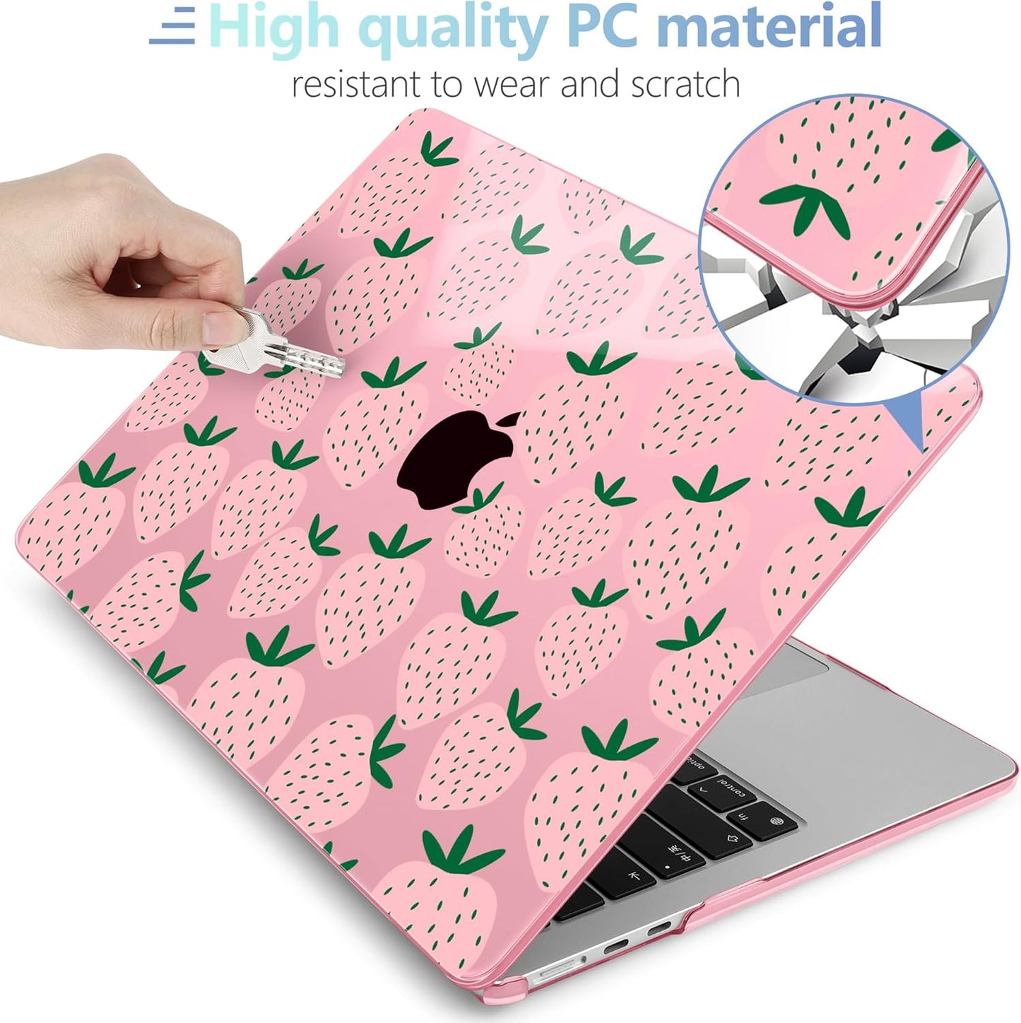 MEEgoodo Case for M4/M3/M2 MacBook Air 13.6 inch Case 2025 2024 2022, Fit Model A3240/A3113/A2681, Laptop Hard Shell with Keyboard Cover Compatible with MacBook Air 13 inch, Minimalist Strawberry