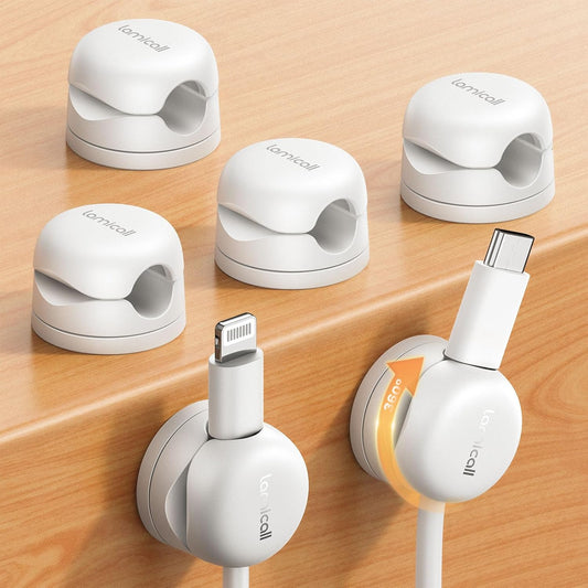 6Pack Rotatable Cord Organizer Cable Clips - Lamicall [1s Lock] Spring Cord Holder, Desk Phone Charger Cable Management, Wire Keeper for Nightstand, Office Accessories & Halloween Desk Organizers