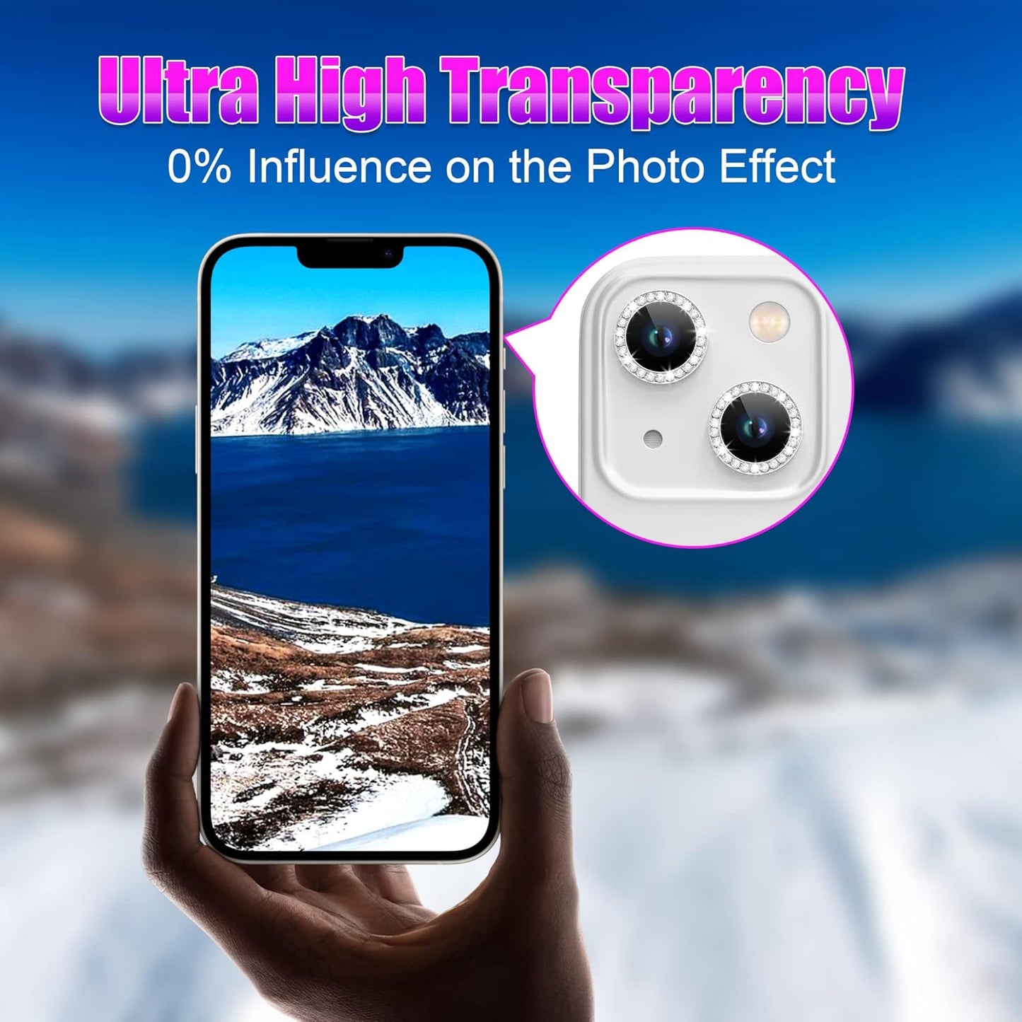 AGVEE 3+3 6 Pack for iPhone 13 6.1 inch / 13 Mini 5.4 inch Camera Lens Protector, Bling Diamond & Bling Glitter Metal Ring 9H Tempered HD Glass Camera Protector Cover Film, Bling-Silver