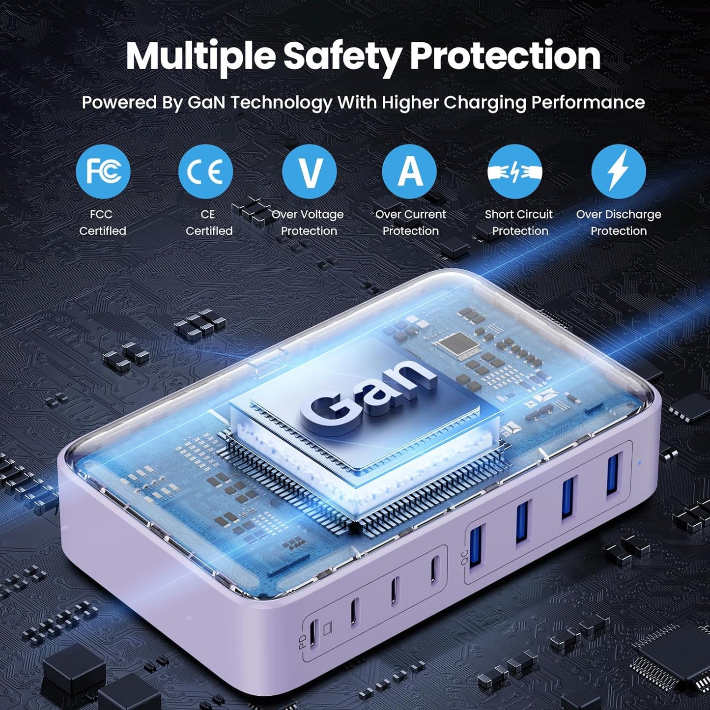 USB C Charger 200W USB C Charger Block,Upgraded GaN III 8-Port Fast Charging Station Hub,PD 65W Laptop Charging Adapter Compatible with MacBook Pro/Air,DELL,Steam Deck,iPhone 16/15/14,Galaxy S23/22