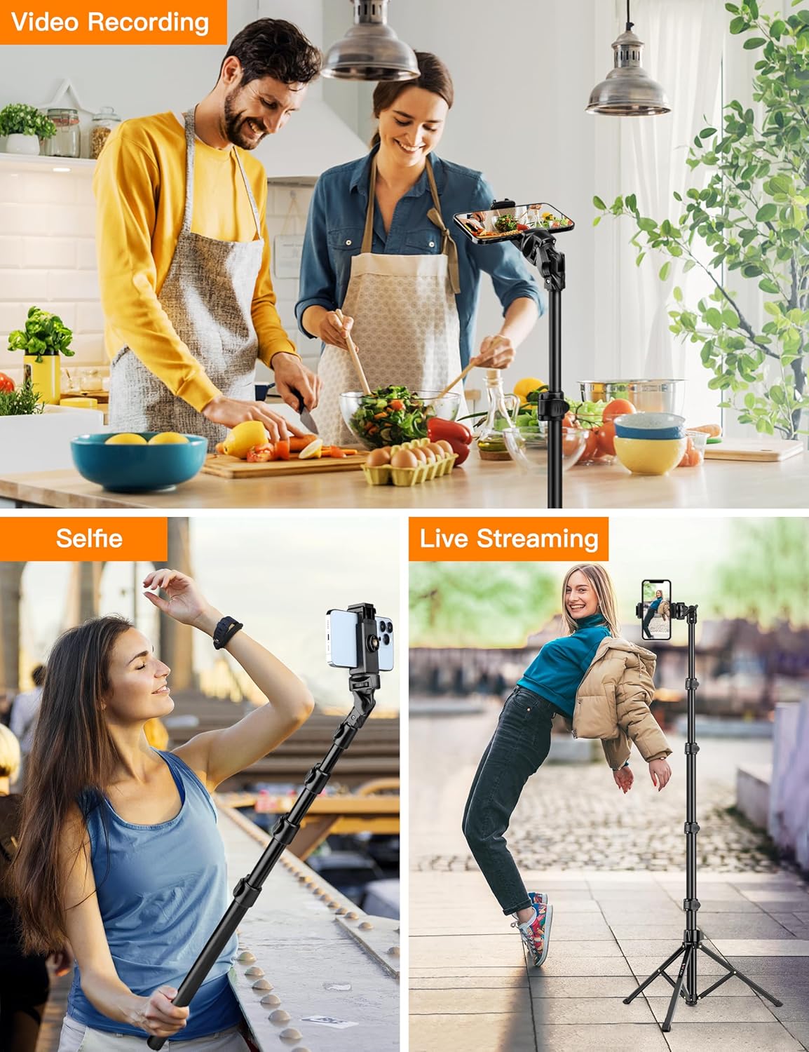 Phone Tripod Stand, 84" Tall Flexible Cellphone Tripod for iPhone with Gooseneck Remote, Portable Phone Stand for Recording, Compatible with iPhone 14 13 12 pro Android Camera