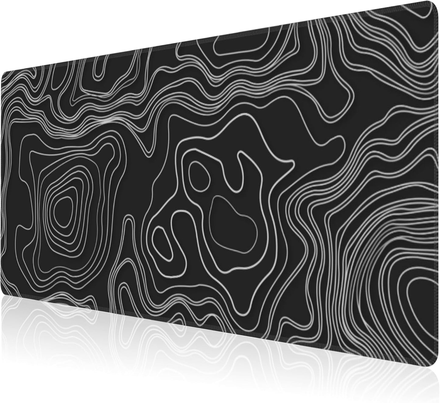 Mouse Pad, Large Mountain Topographic Terrain Map Desk Mat, Extended Non-Slip Gaming Keyboard Mousepad Desk Pad, Thick Stitched Edges Waterproof Mouse Mat 31.5"x15.7" (White Topographic Line Art)