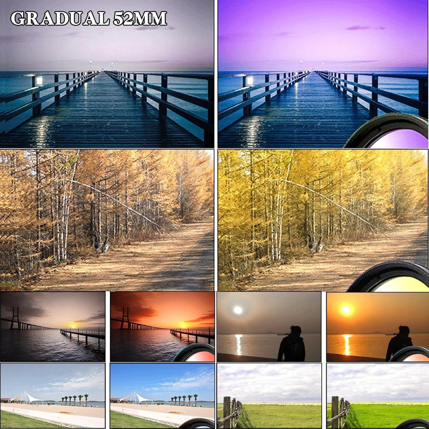 10 in 1 Cell Phone Camera Lens Kit, 52MM Clip-On CPL Phone Camera Lens Filter Kit Including 10x Macro, CPL Polarizer, 7 Colour Filters Compatible with iPhone and Other Phones