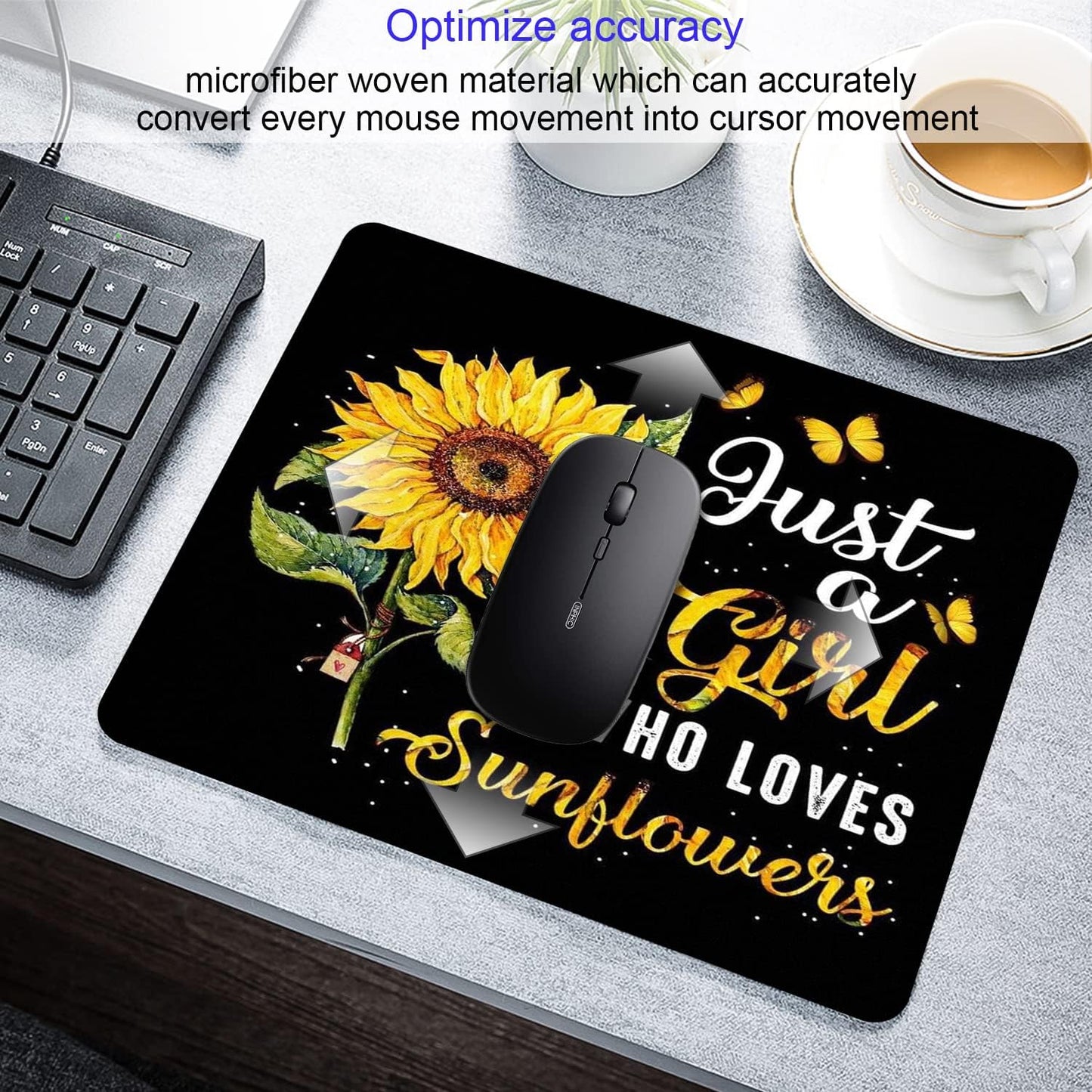 Sunflower Mouse Pad Personalized Design Computer Laptop Mousepad Square Anti-Slip Rubber Office Mouse Pad 9.5x7.9 Inch