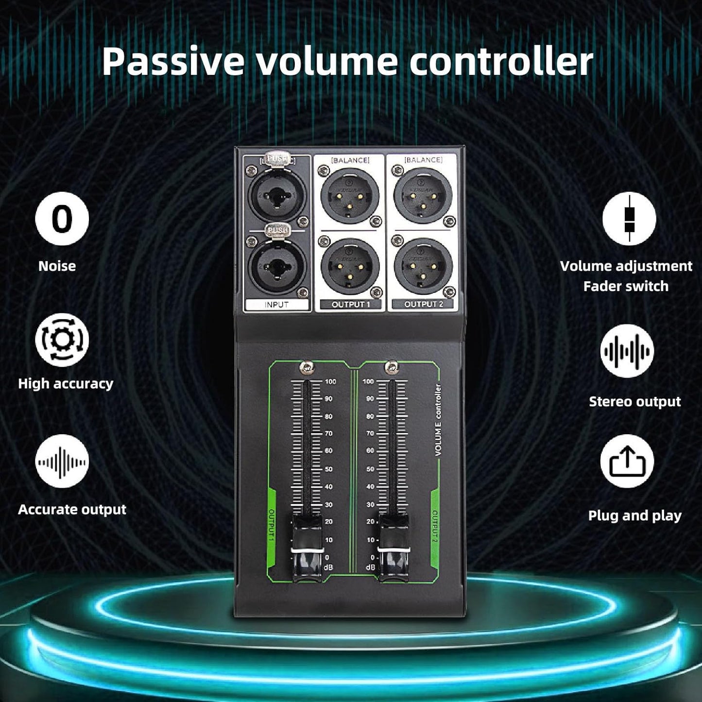 Passive Stereo Monitor Volume Controller, with Extended 70MM Fader Audio Volume Controller for Precise Level Adjustments