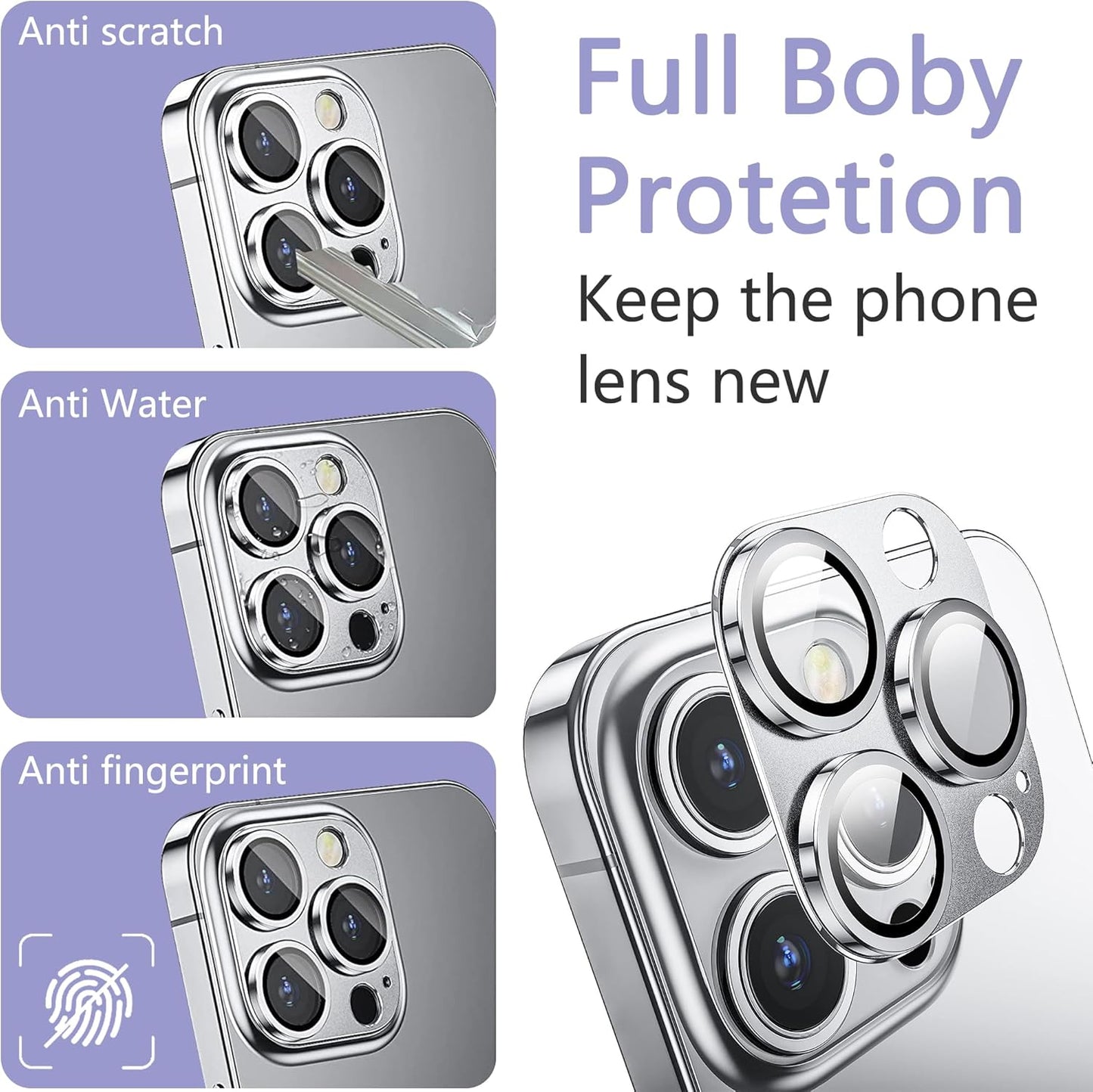 2 Pack Camera Lens Protector for iPhone 14 Pro/iPhone 14 Pro Max,[Not Easy to Breakn ] AR Tempered Glass Strong Adsorption Metal Camera Cover Screen-Silvery