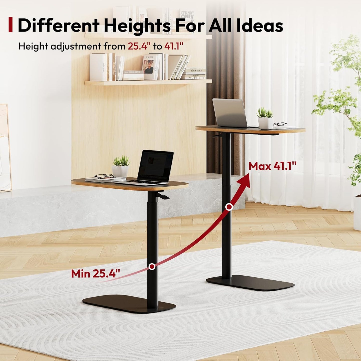 SANODESK Adjustable Overbed Bedside Table Pneumatic Adjustable Height Laptop Computer Standing Desk Cart with Tray, Hospital and Home Use(23.6" W x 13.8" D,Black)