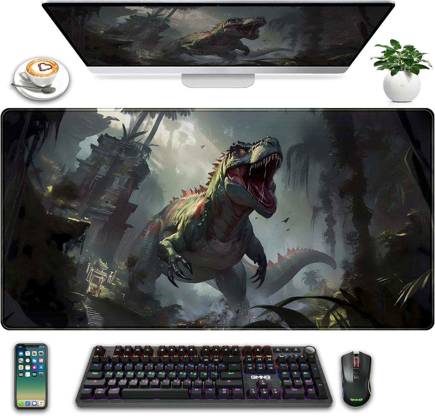 Goth Large Gaming Mouse Pad XXL Retro City Desk Mat, Office Desk Decor Desk Pad Computer Mat, Non-Slip Rubber Base Mousepad, Laptop Keyboard and Mouse Mat with Stitched Edges, 31.5x15.75 in