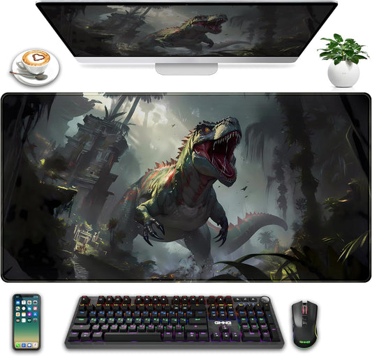 Goth Large Gaming Mouse Pad XXL Retro City Desk Mat, Office Desk Decor Desk Pad Computer Mat, Non-Slip Rubber Base Mousepad, Laptop Keyboard and Mouse Mat with Stitched Edges, 31.5x15.75 in