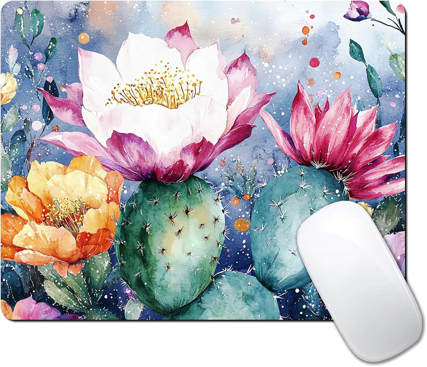 Cute Cactus Flower Plants Custom Mouse Pad with Non-Slip Rubber, Small Square Design for Wireless Laptop & Computer Mouse Pads for Desk, 9.5 x 7.9 inch Smooth Surface for Gaming & Office