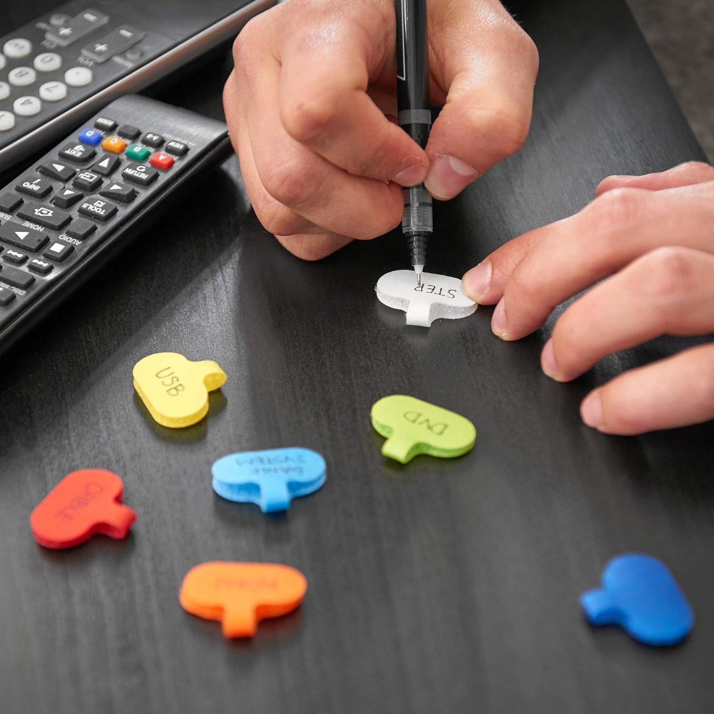 Wrap-It Storage - Cable Labels - Oval, Multi-Color (36 Pack) - Write-On Wire Tags for Cord Identification with Power Strips Behind Desks and TVs