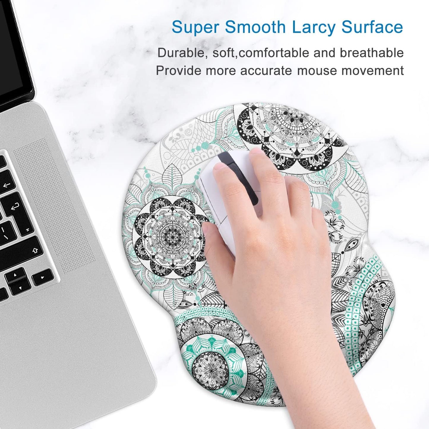 ITNRSIIET Ergonomic Mouse Pad with Gel Wrist Support Small Wrist Rest Smooth Surface Non-Slip PU Base Comfortable Office Supplies Pain Relief, 8.7 x 7.2 inches, Mandala Flowers