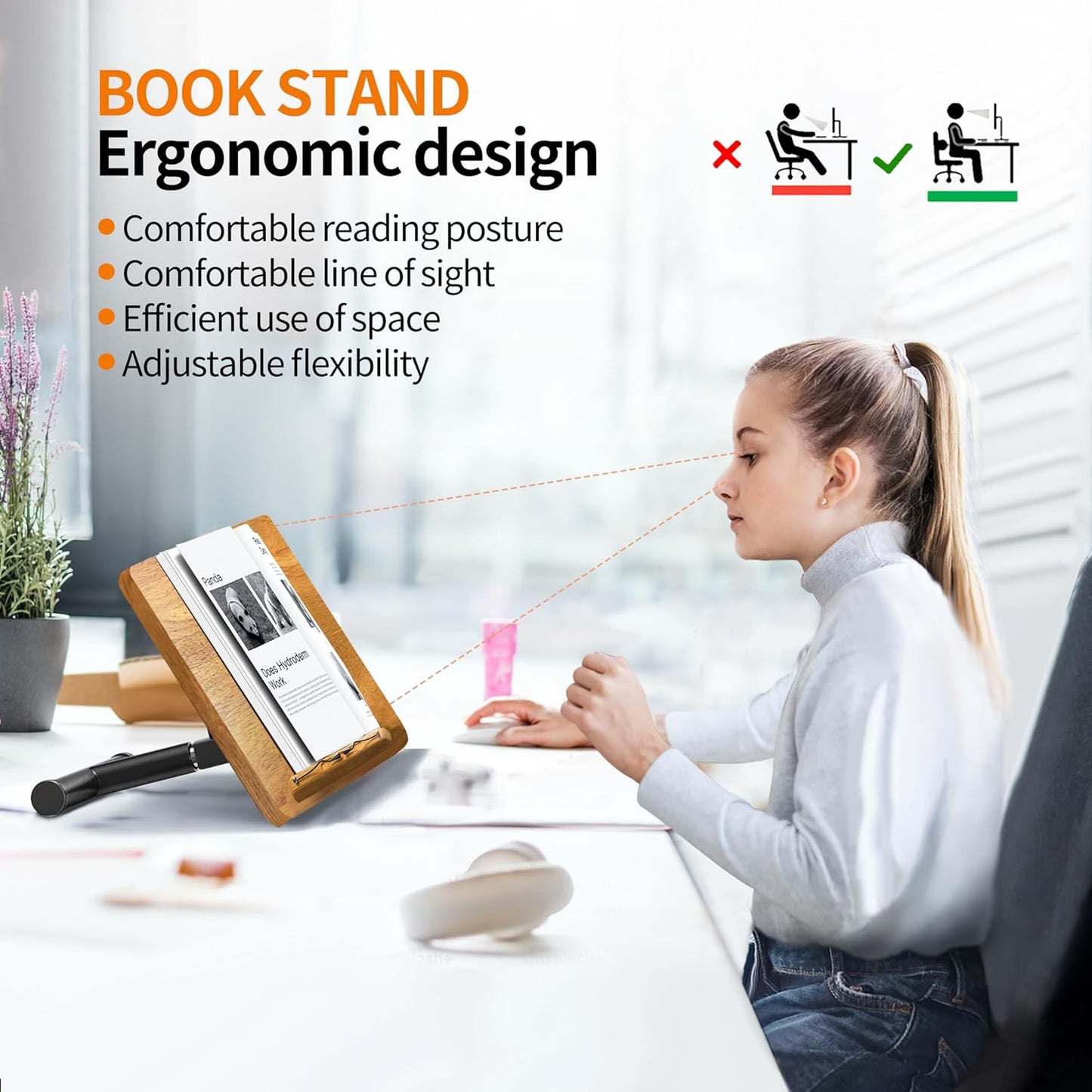 NAMON Rolling 2-in-1 Dual-use Music Stand & Desktop Book Stand, 100% Solid Wood, Height Adjustable from 16.5" to 51", with 4 Lockable Casters & Page Clips (with Large Panel: 16.5 * 11.8IN)